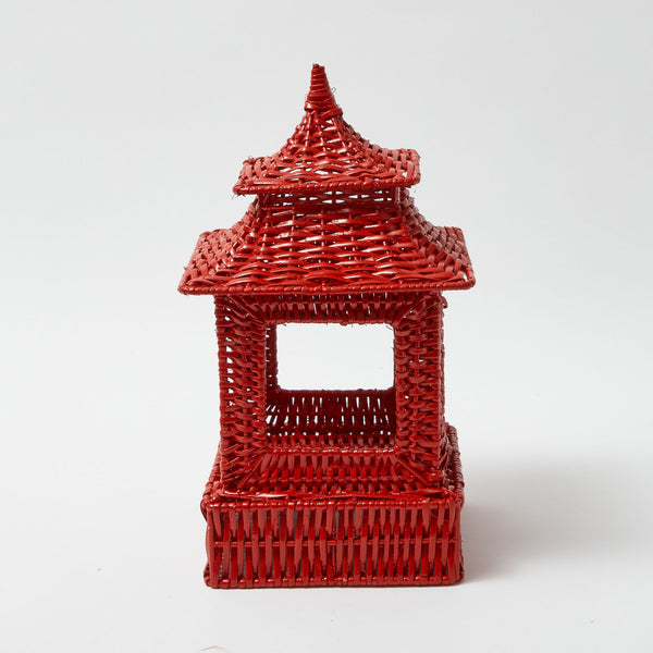 Illuminate your holiday decor with the Berry Red Rattan Pagoda Lantern, a charming lantern that adds a touch of elegance and a festive glow to your surroundings.