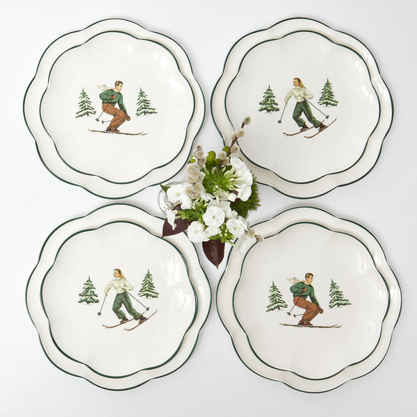 Heidi & Hans Skier Dinner & Starter Plates (Set of 8) for a charming alpine-inspired dining experience.