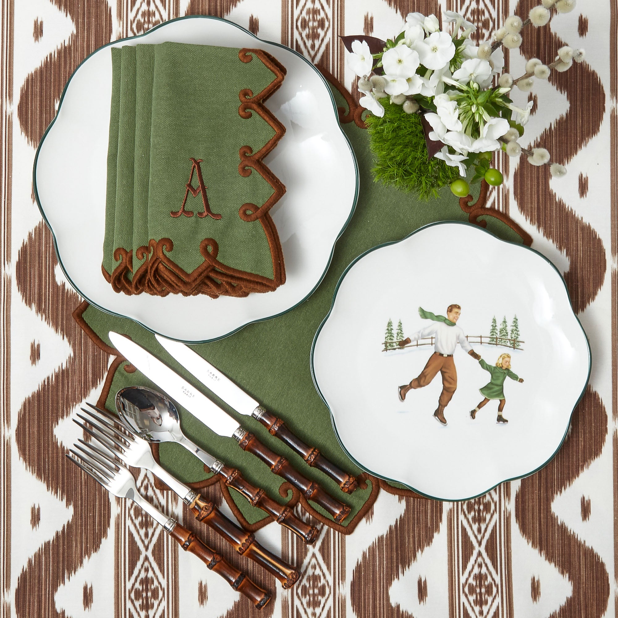 Angelina Forest Green & Brown Placemats & Napkins (Set of 4) – a perfect combination of rustic and refined.