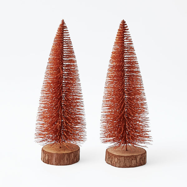 Pair of Amber Glitter Trees: Sparkling festive duo.