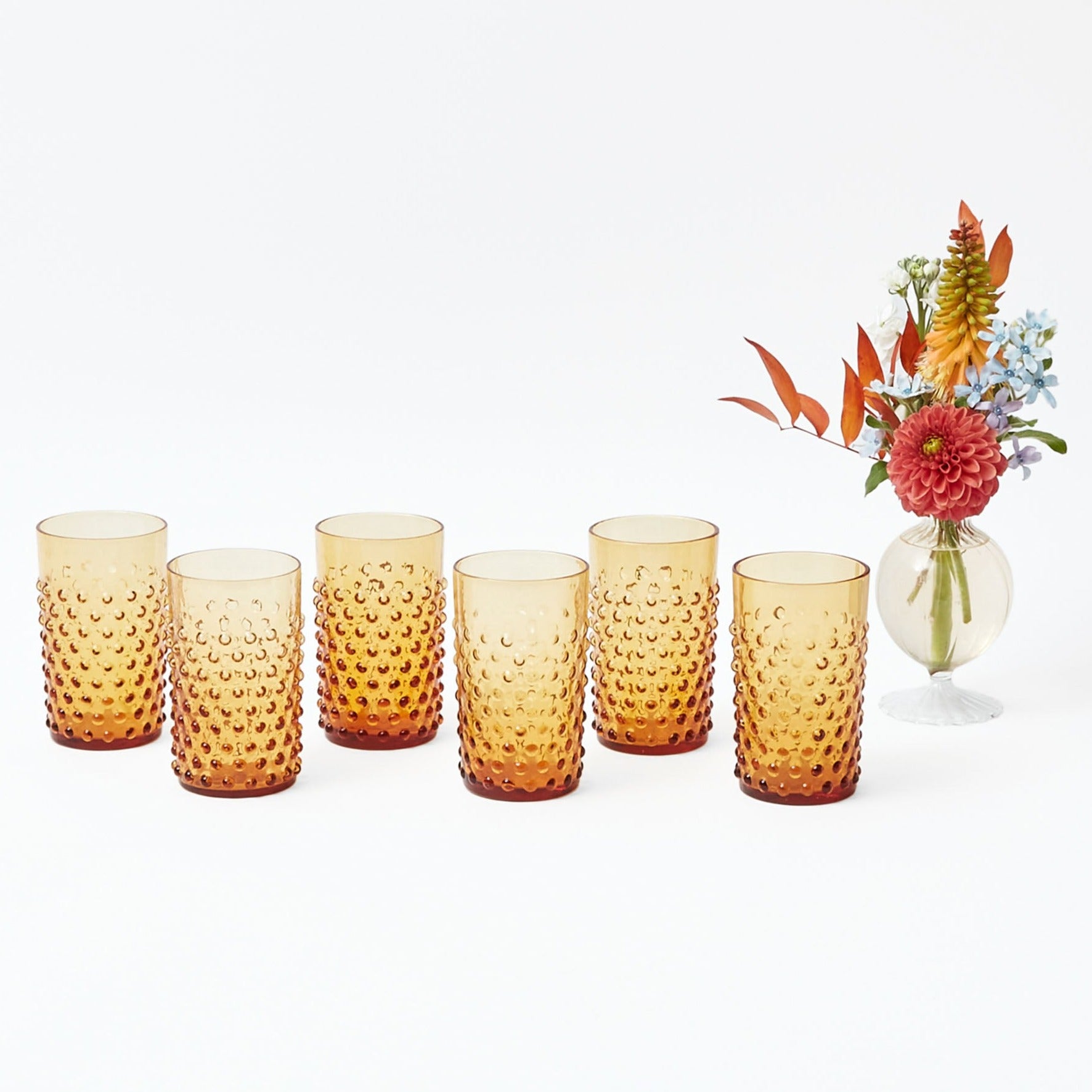 Set of 8 Libby Vintage Amber Honey Twist Glasses Tumblers