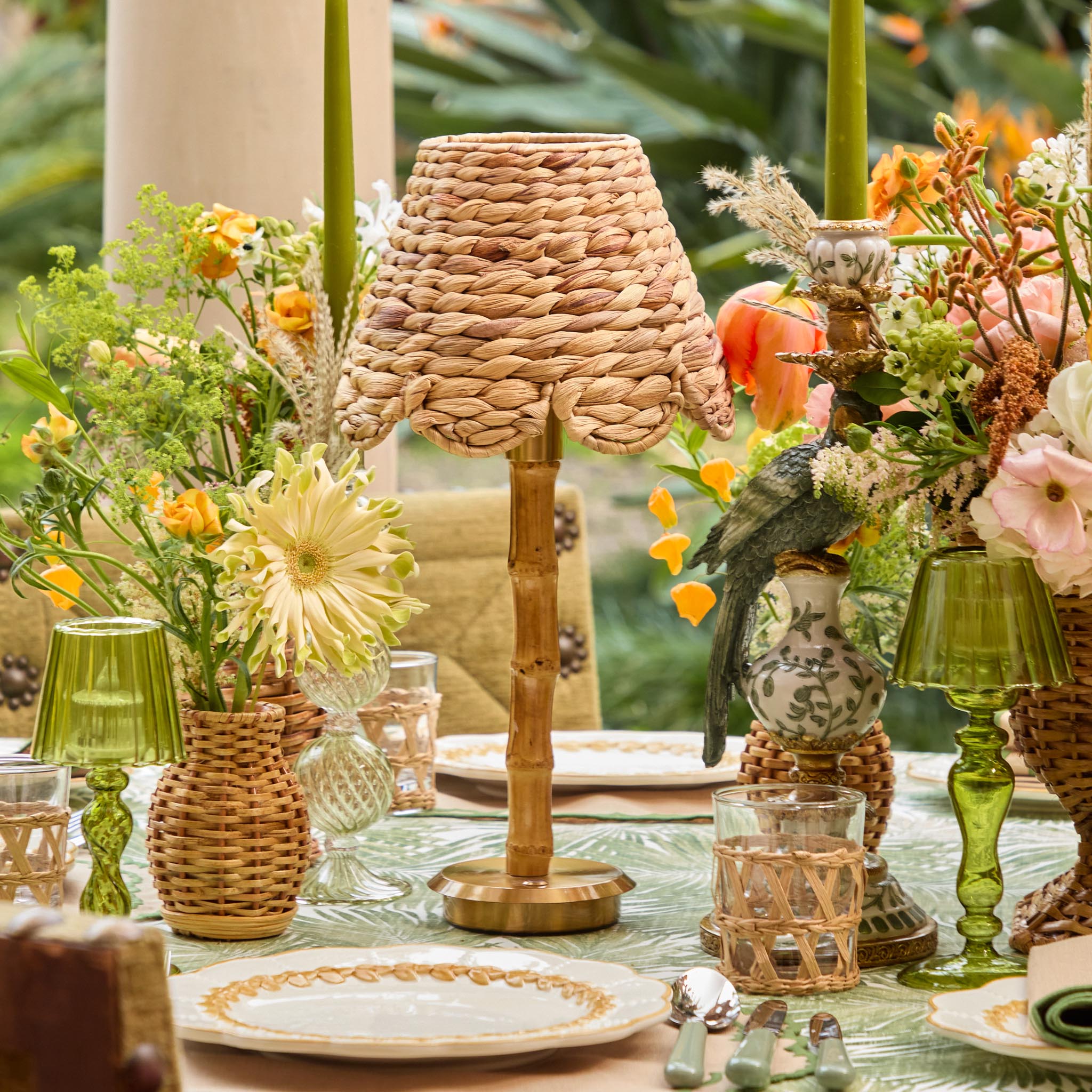 Bamboo Rechargeable Lamp with Natural Seagrass Shade (24cm)