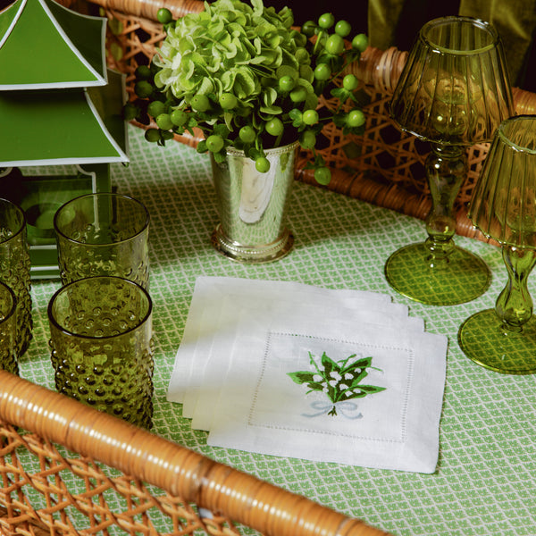 Grace your special occasions with the delicate beauty of Lily of the Valley Cocktail Napkins (Set of 4).