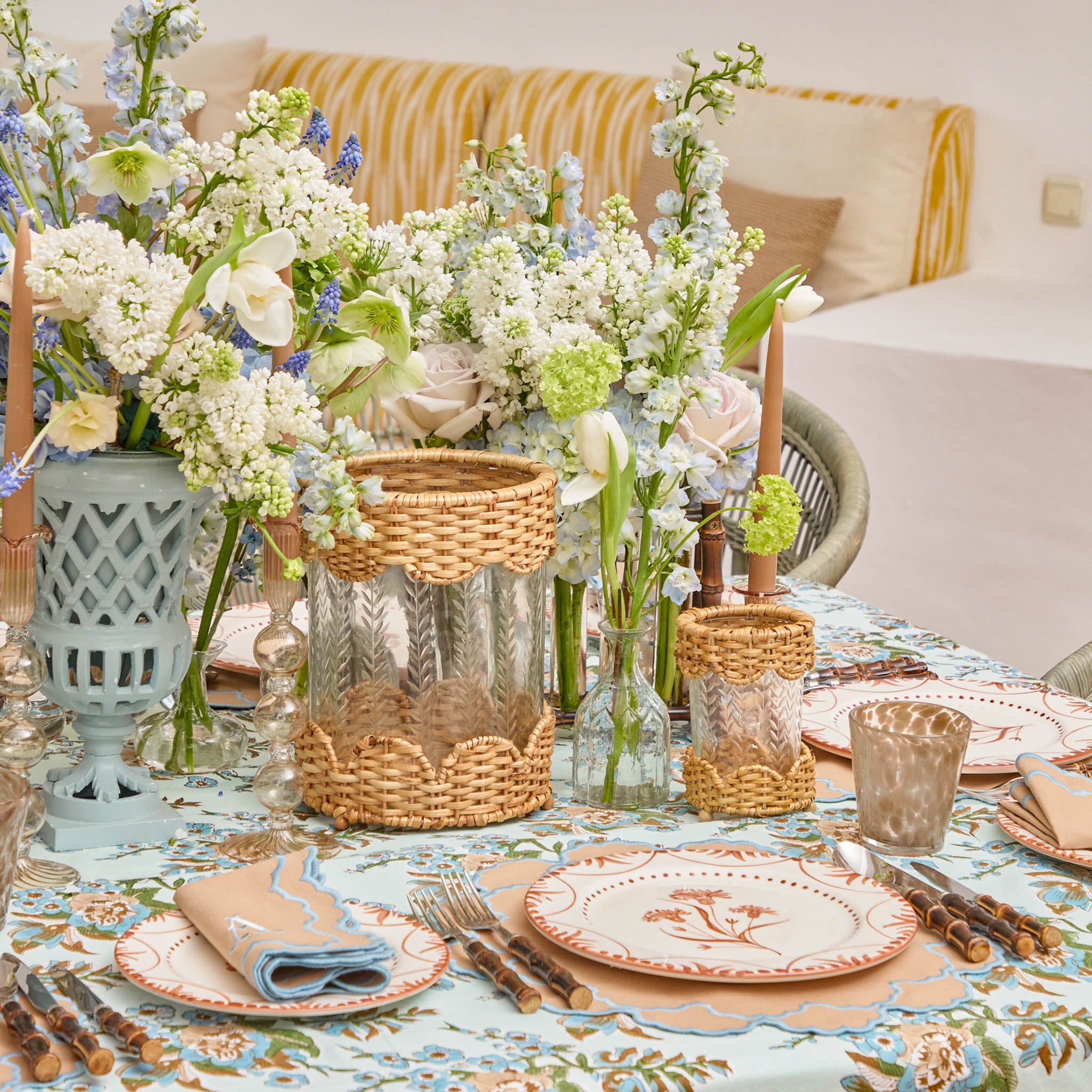 Small Helena Rattan Hurricane Lantern (Pair)