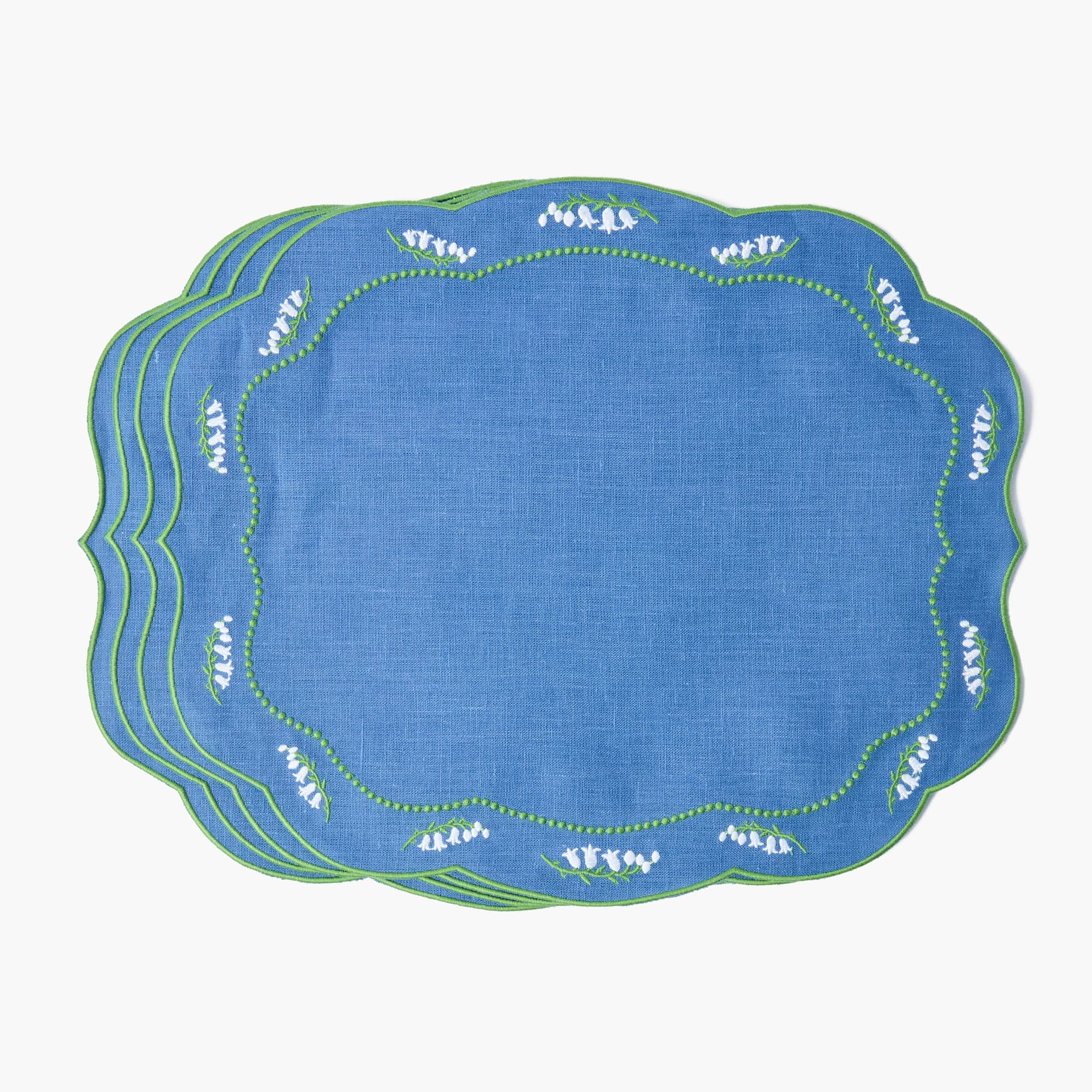 Lily of the Valley Blue Linen Placemats (Set of 4)