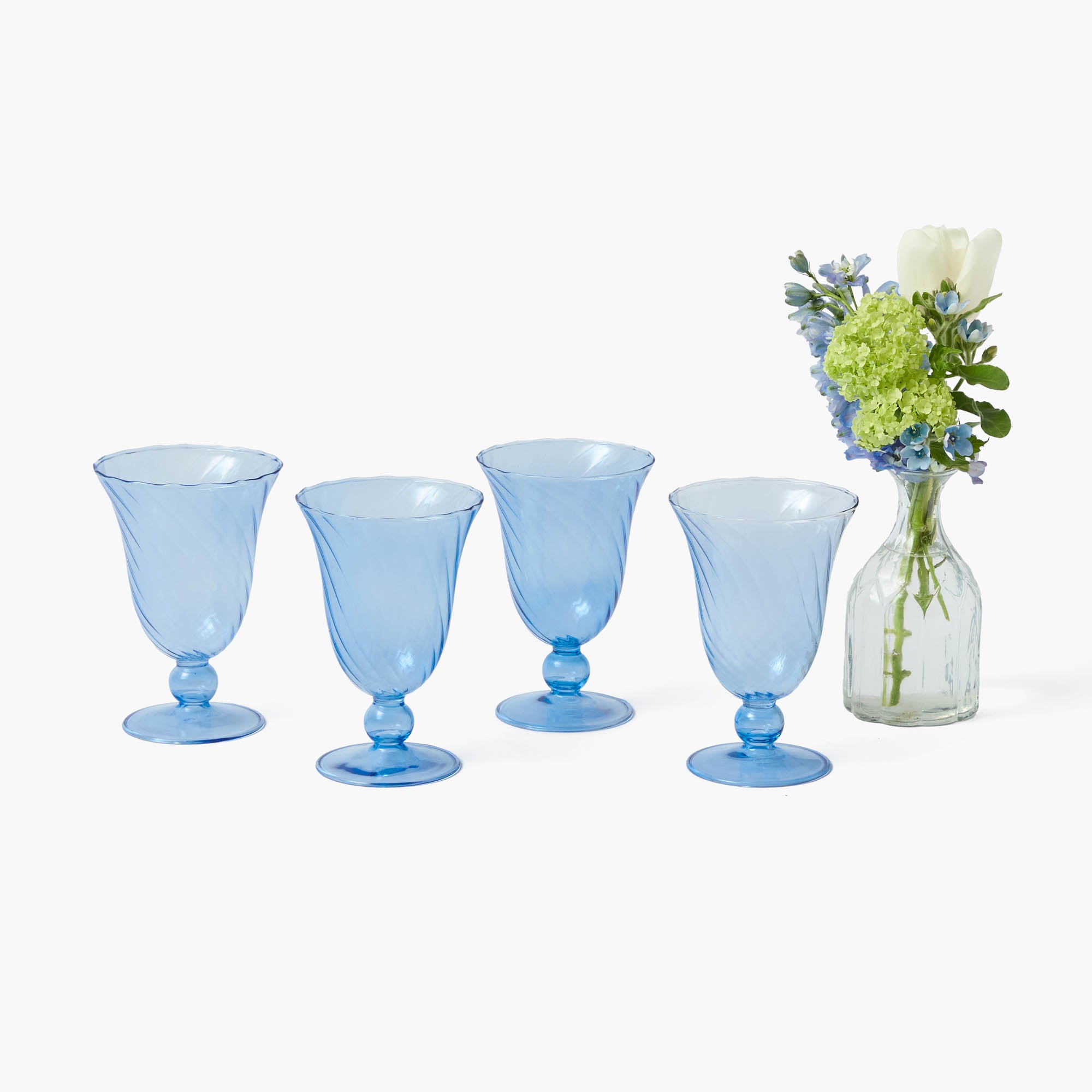 Blue Fluted Wine Glasses (Set of 4)