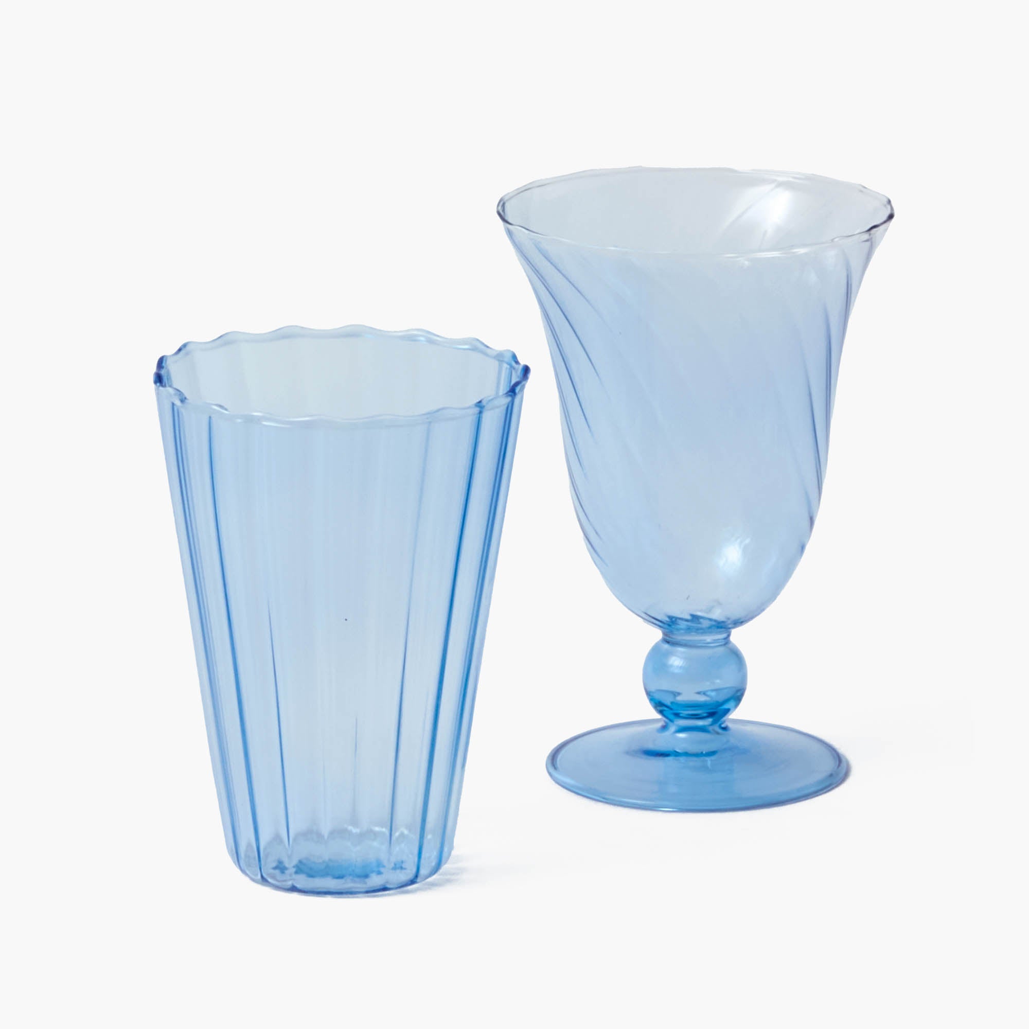 Blue Fluted Wine Glasses (Set of 4)