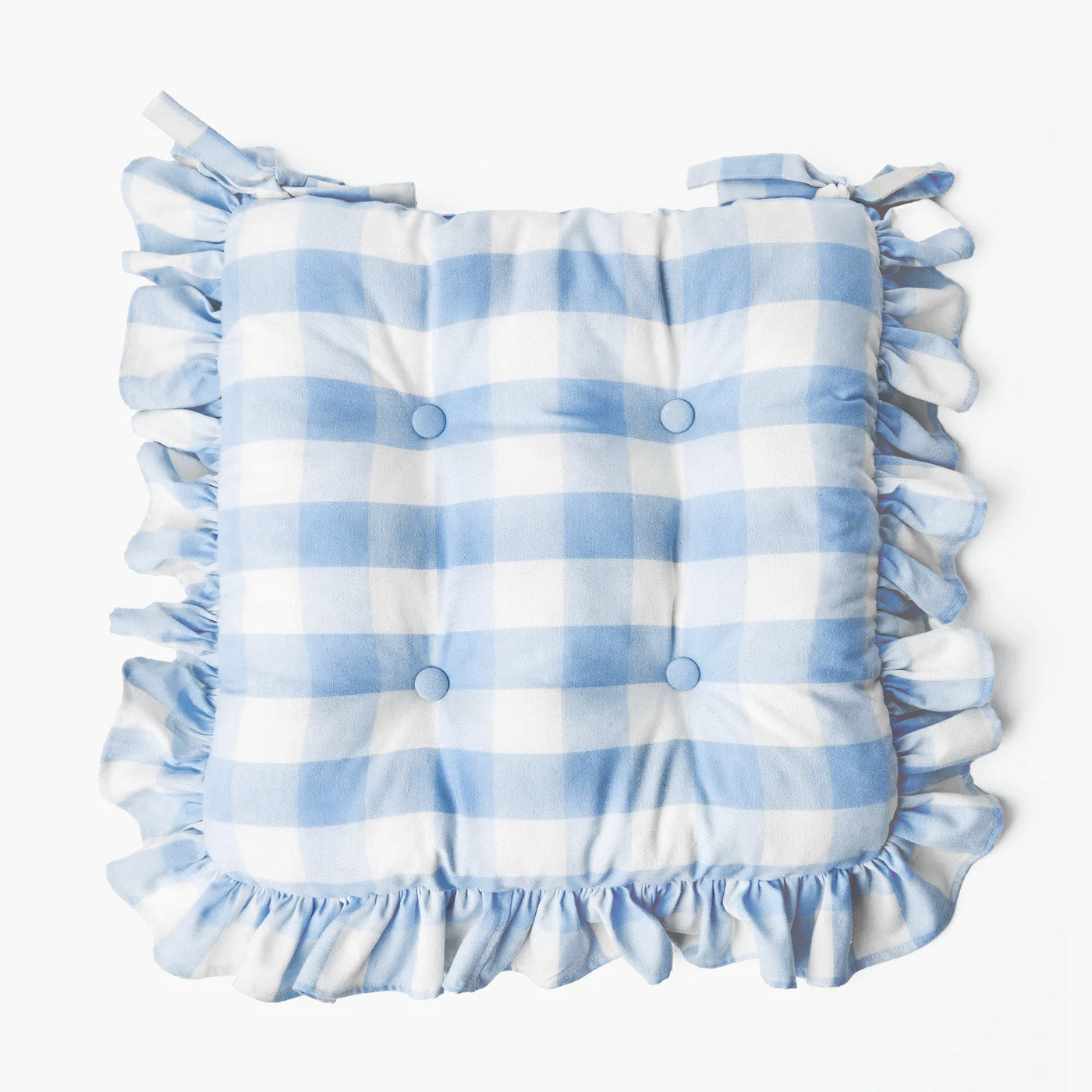 Blue Gingham Ruffle Seat Pad Cushion - Mrs. Alice
