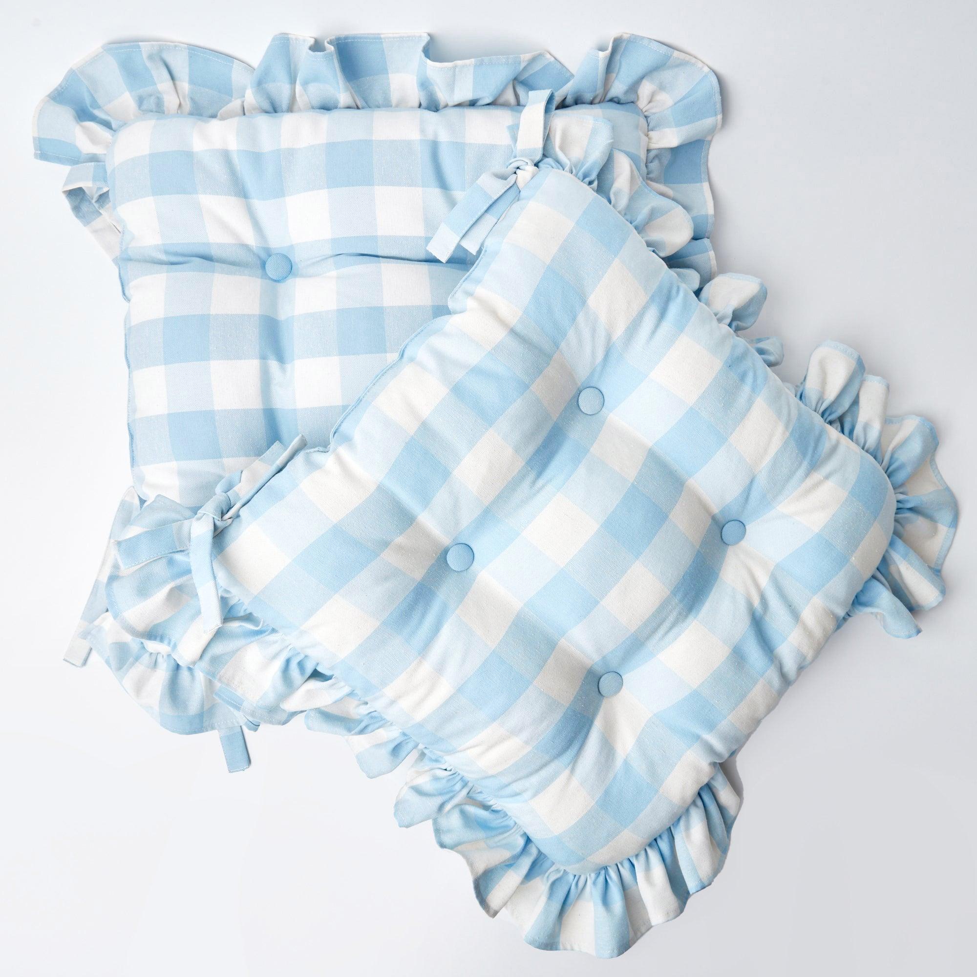 Blue Gingham Ruffle Seat Pad Cushion - Mrs. Alice
