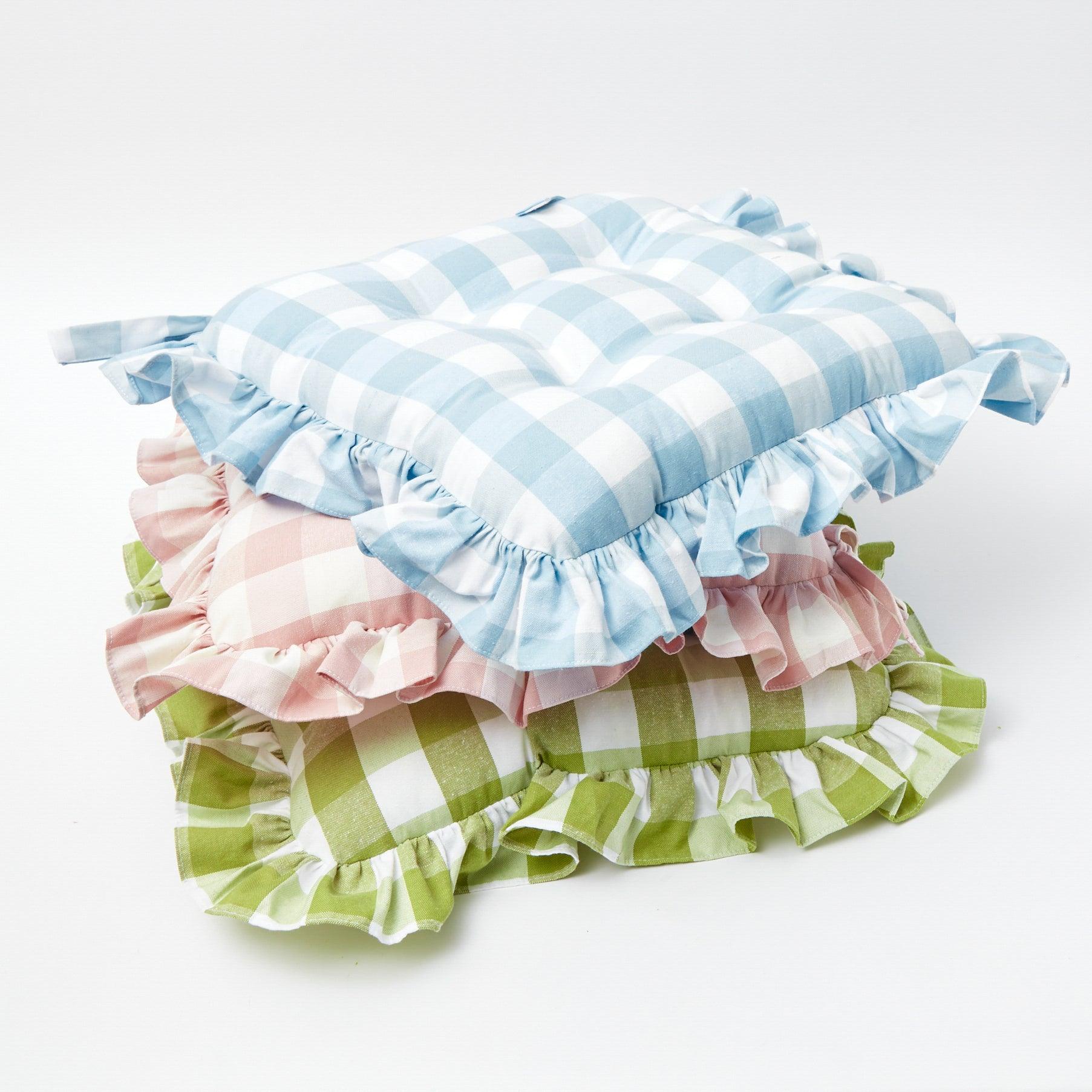Blue Gingham Ruffle Seat Pad Cushion - Mrs. Alice