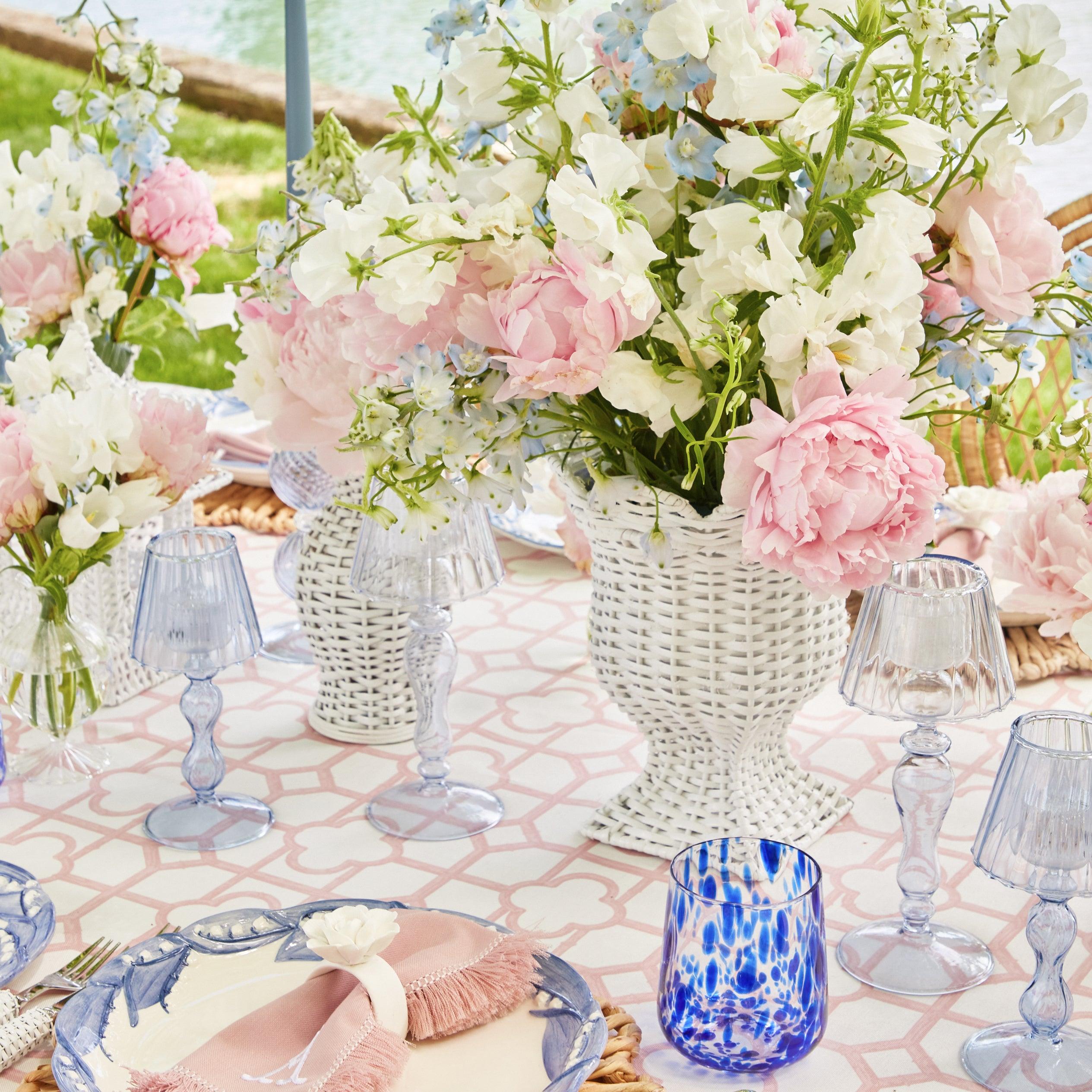 Blue Glass Lantern Tea Light Holder (Pair) - 18 cm - Mrs. Alice