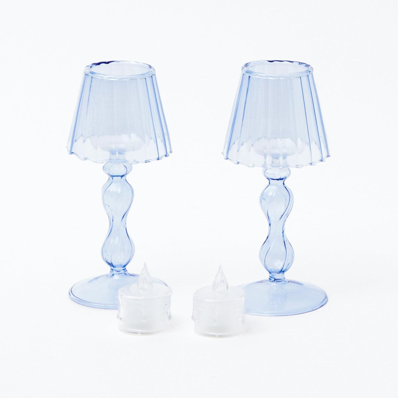 Blue Glass Lantern Tea Light Holder (Pair) - 18 cm - Mrs. Alice