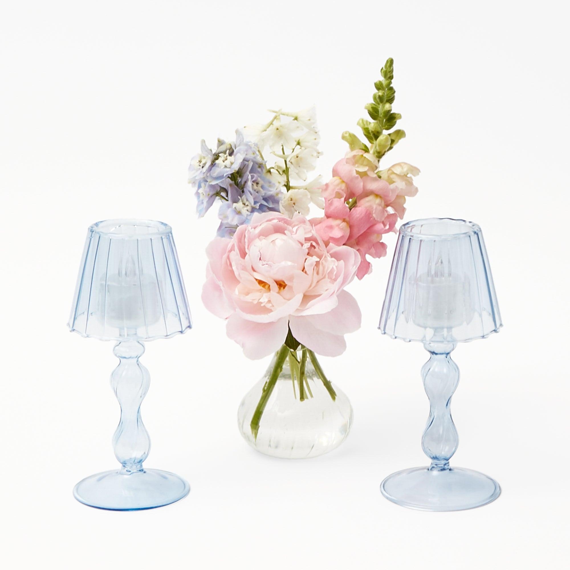 Blue Glass Lantern Tea Light Holder (Pair) - 18 cm - Mrs. Alice