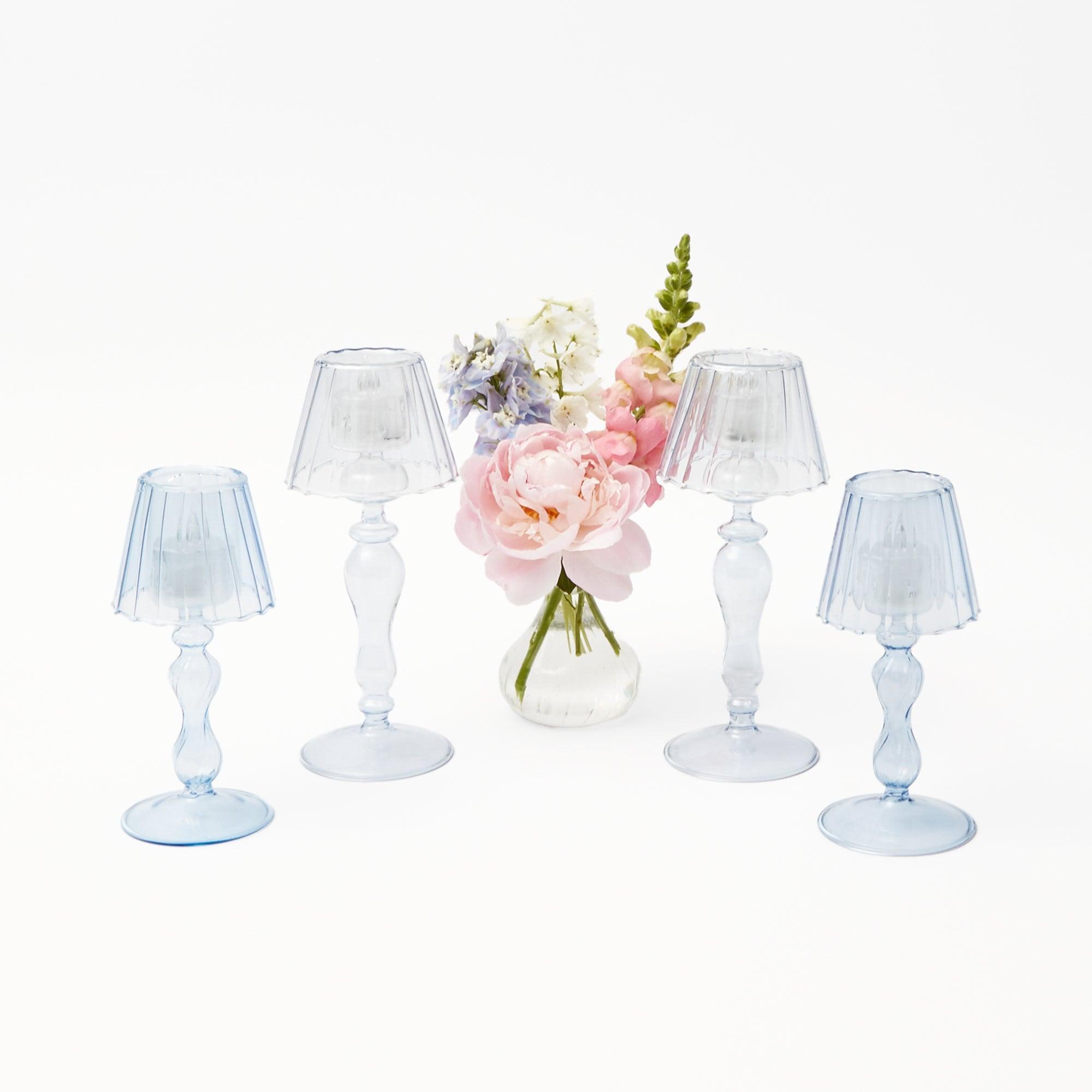 Blue Glass Lantern Tea Light Holder Set - Mrs. Alice