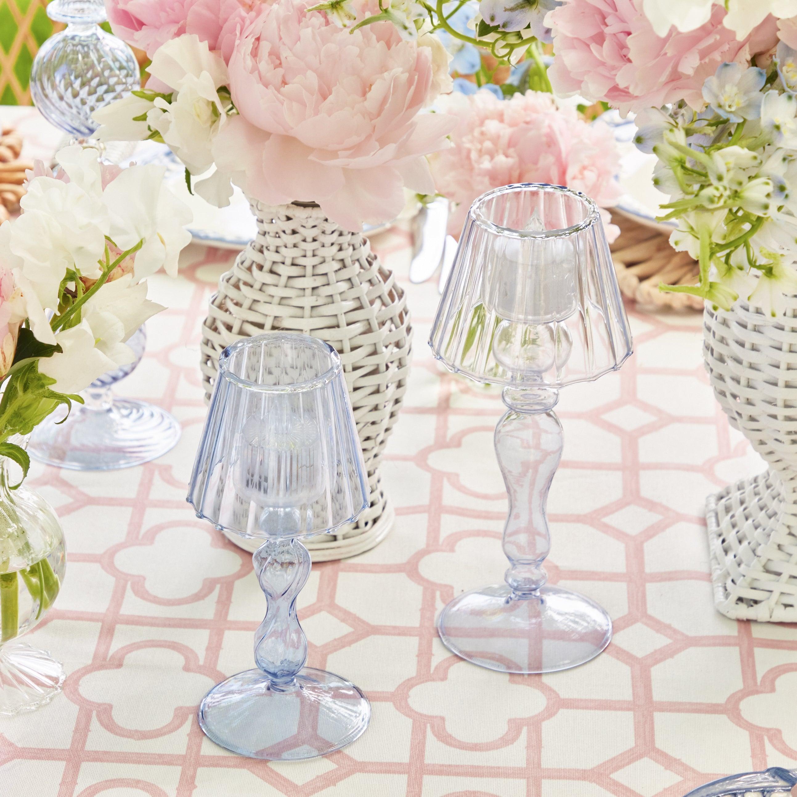 Blue Glass Lantern Tea Light Holder Set - Mrs. Alice