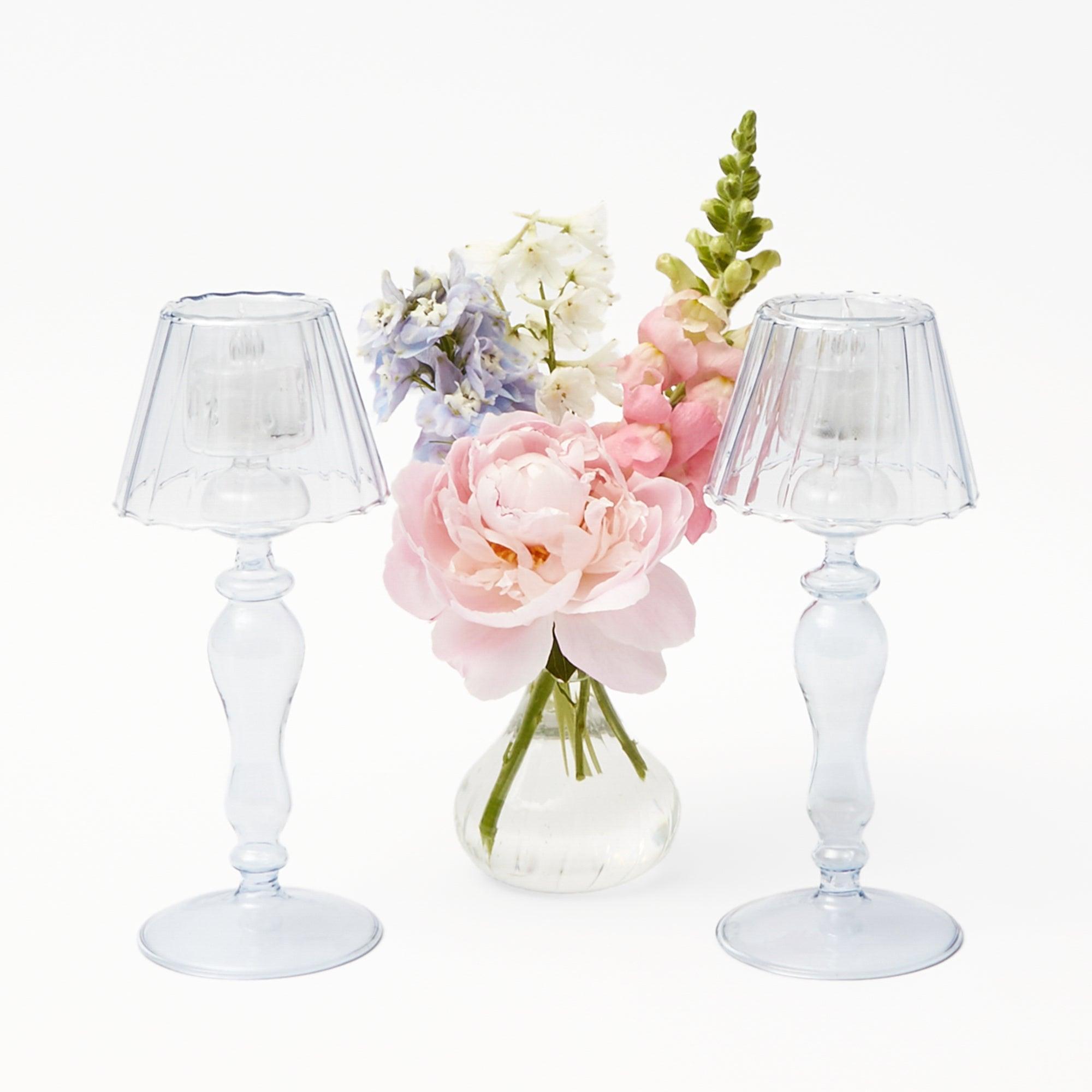 Blue Glass Lantern Tea Light Holders (Pair) - 24cm - Mrs. Alice