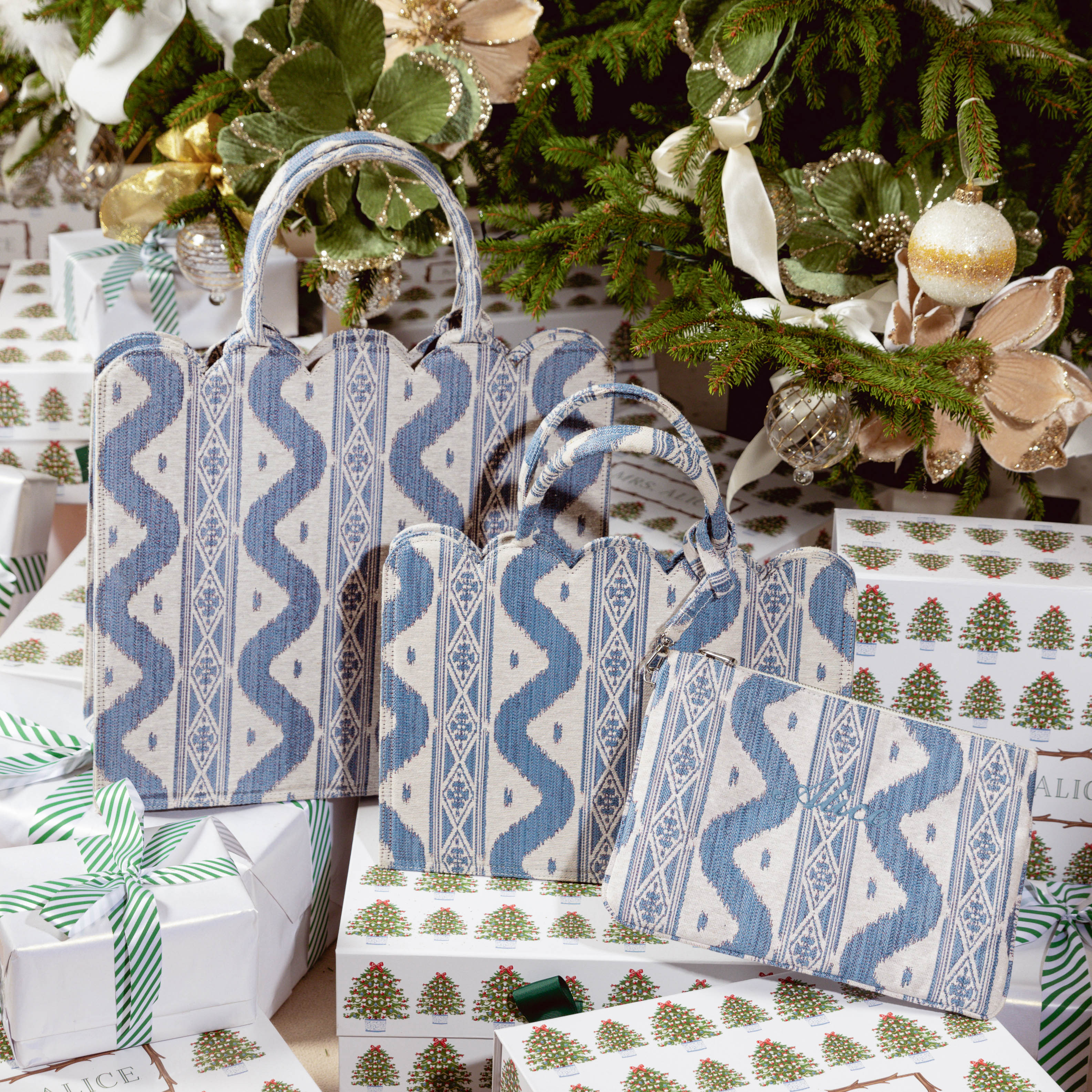 Turn your outfit into a chic and stylish ensemble with the Blue Ikat Pochette, a must-have for creating an on-trend and fashion-forward flair.