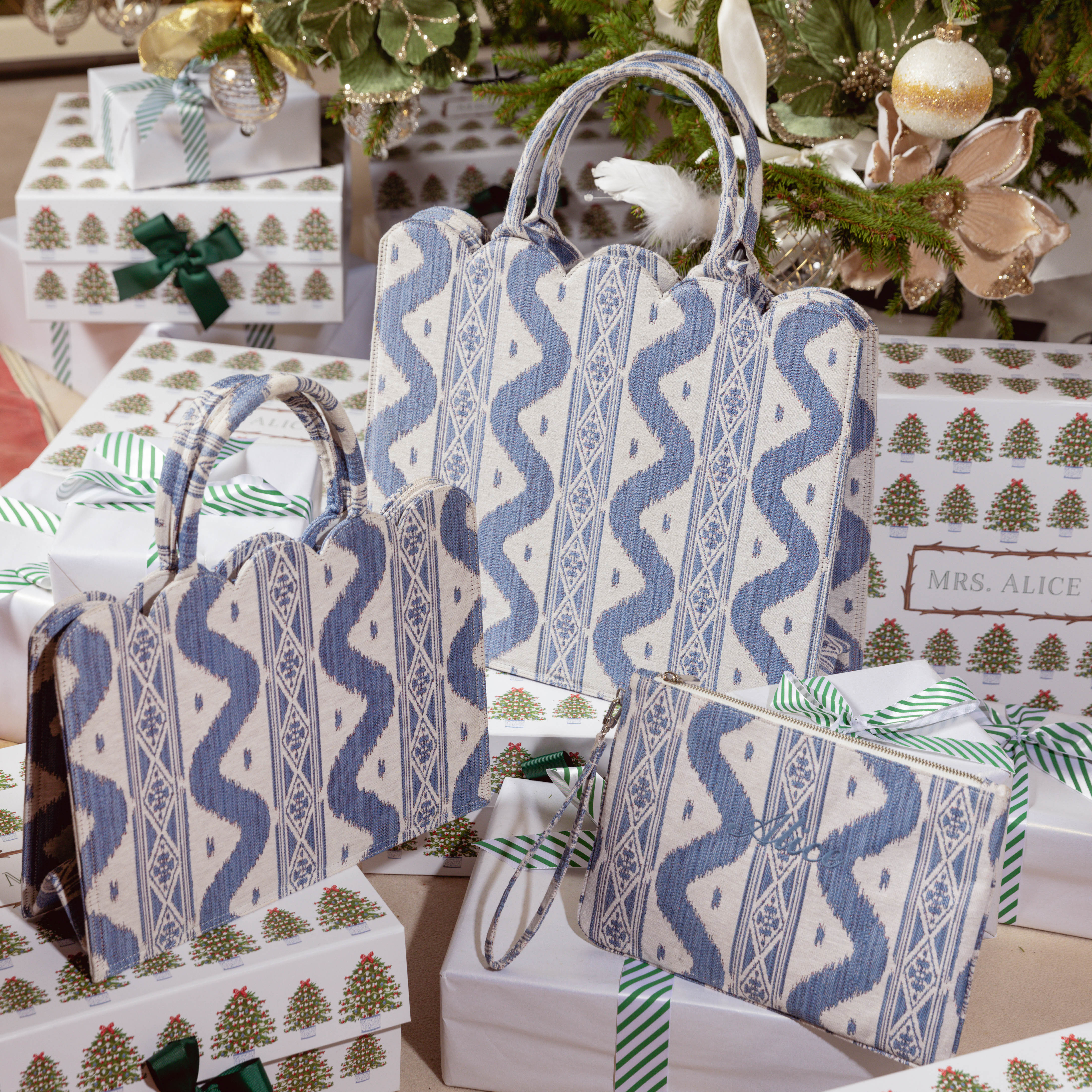 Elevate your style with the exotic allure of Ikat patterns, courtesy of the Blue Ikat Pochette, a versatile accessory that exudes a timeless and captivating aura.