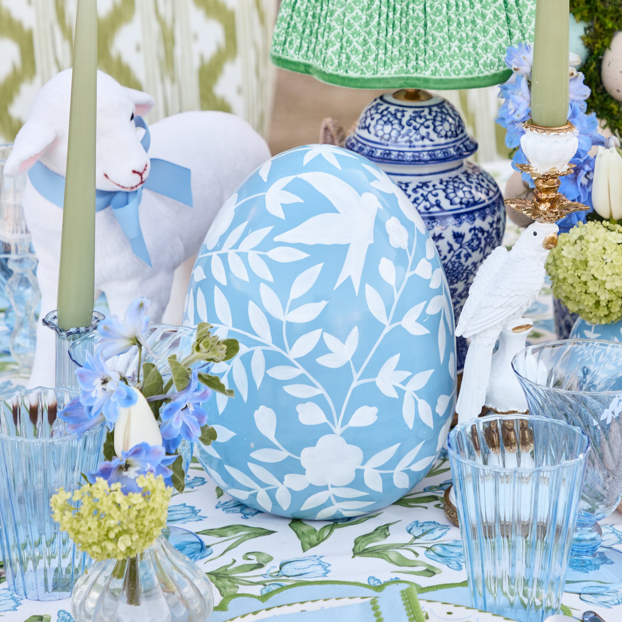 Large Blue Floral Tole Egg