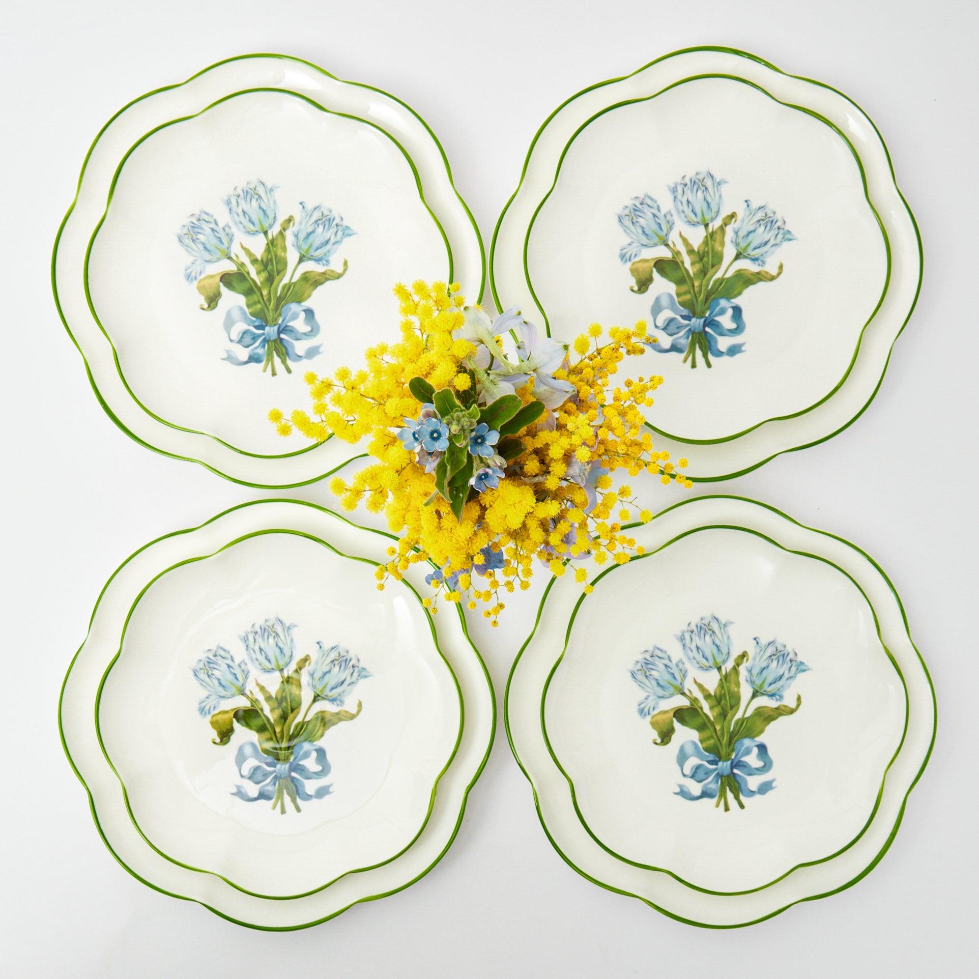 Blue Tulip Dinner & Starter Plates (Set of 8) - Mrs. Alice