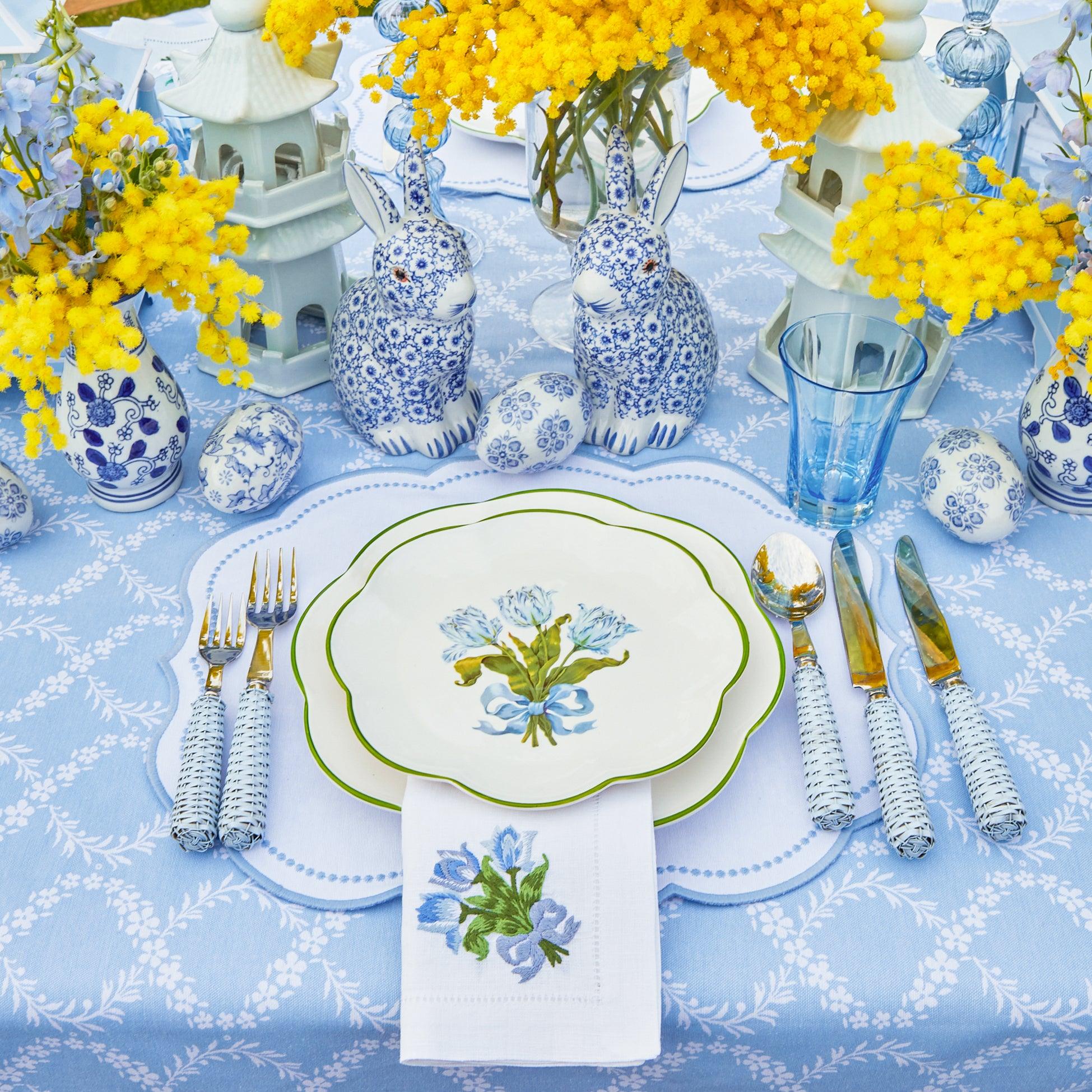 Blue Tulip Dinner & Starter Plates (Set of 8) - Mrs. Alice