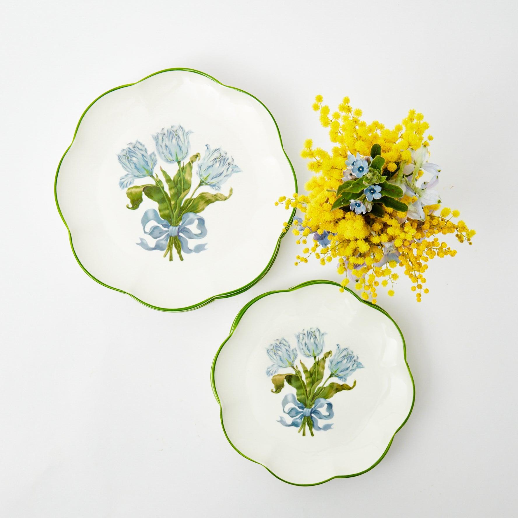 Blue Tulip Dinner & Starter Plates (Set of 8) - Mrs. Alice