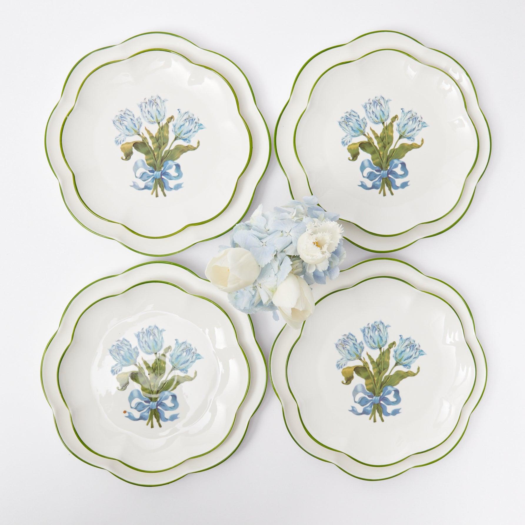 Blue Tulip Dinner & Starter Plates (Set of 8) - Mrs. Alice