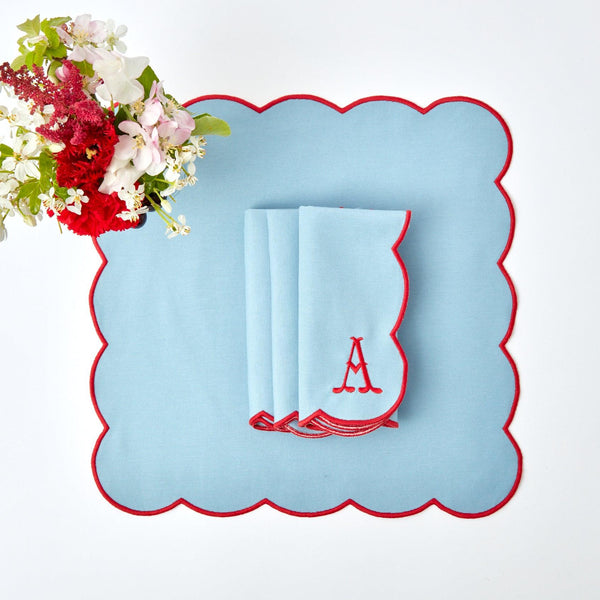Blue with Red Scallop Napkins (Set of 4) - Mrs. Alice