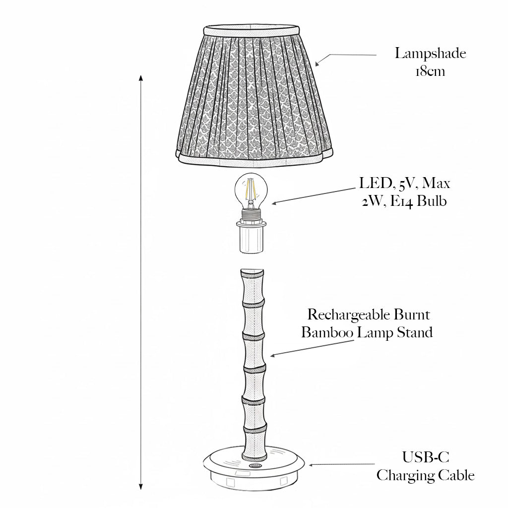 Burnt Bamboo Rechargeable Lamp with Chocolate & Olive Lotus Shade (18cm)