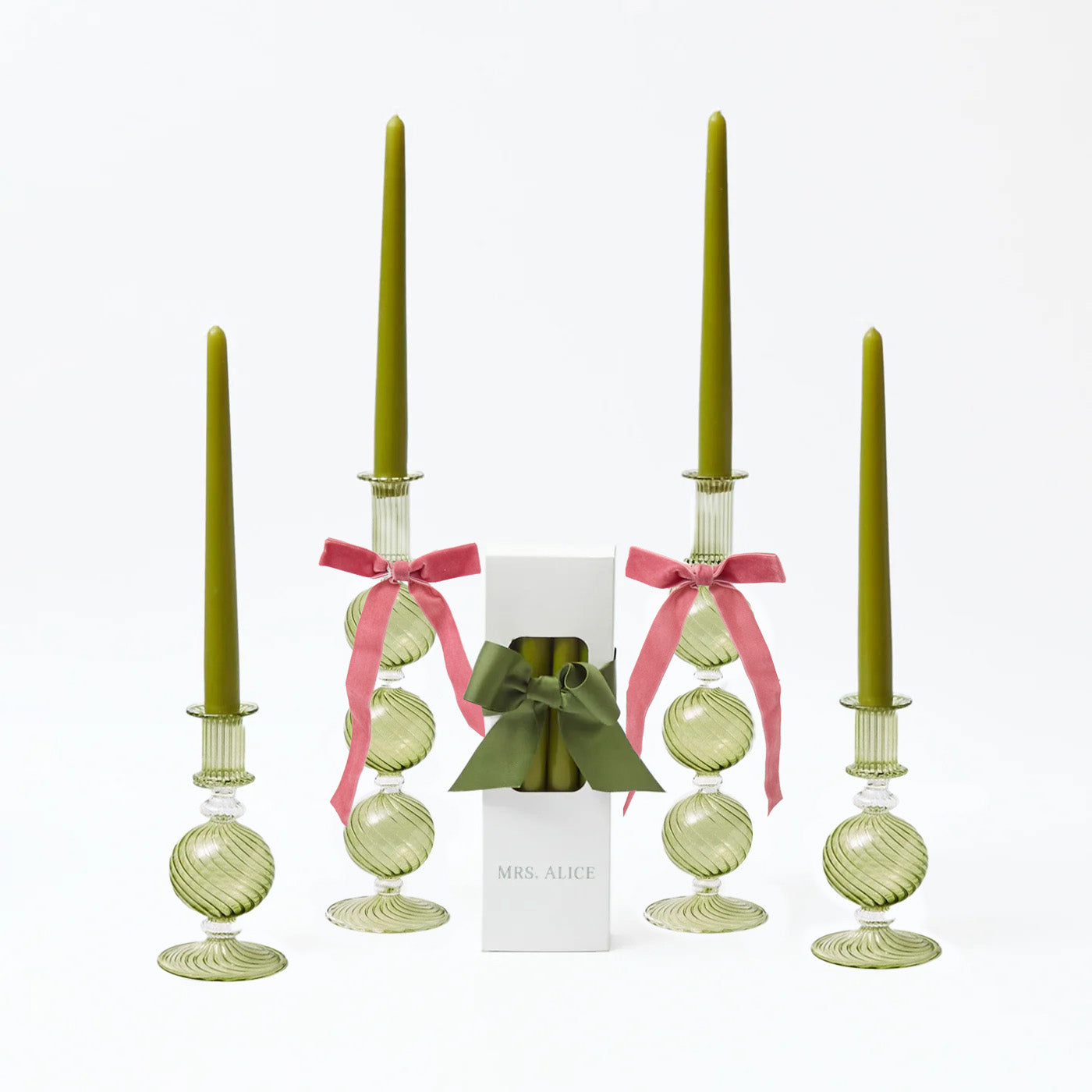 Pink Ribboned Camille Olive Candle Set