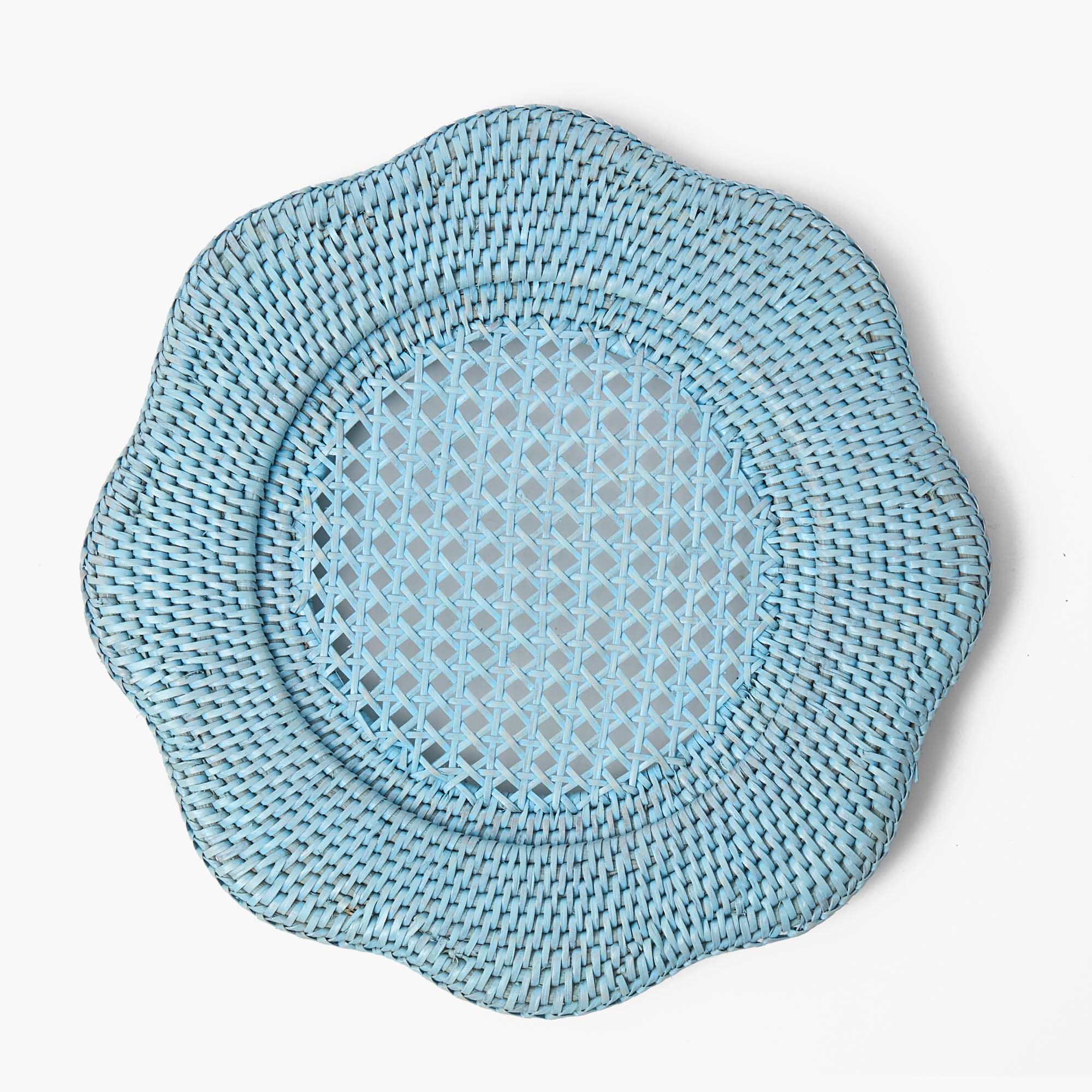 Blue Scalloped Rattan Charger Plates (Set of 4)