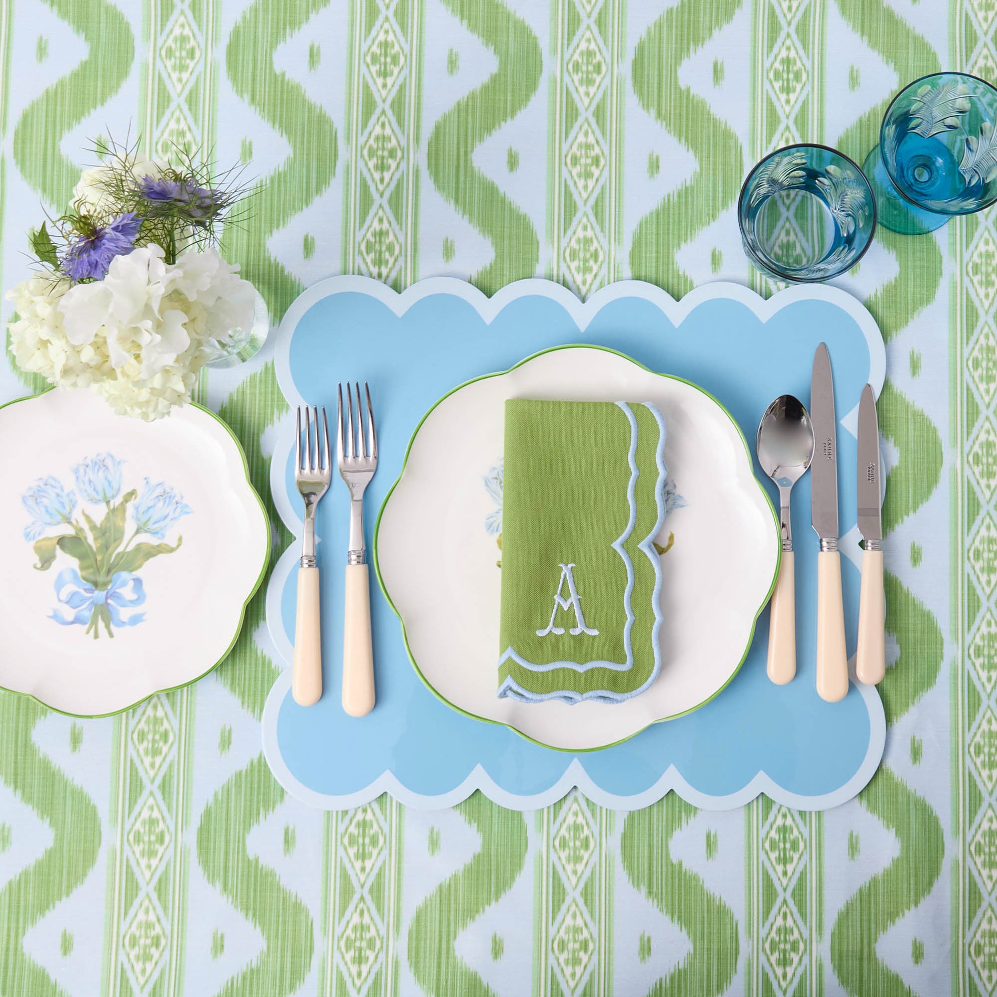 Blue Palm Water Glasses (Set of 4)