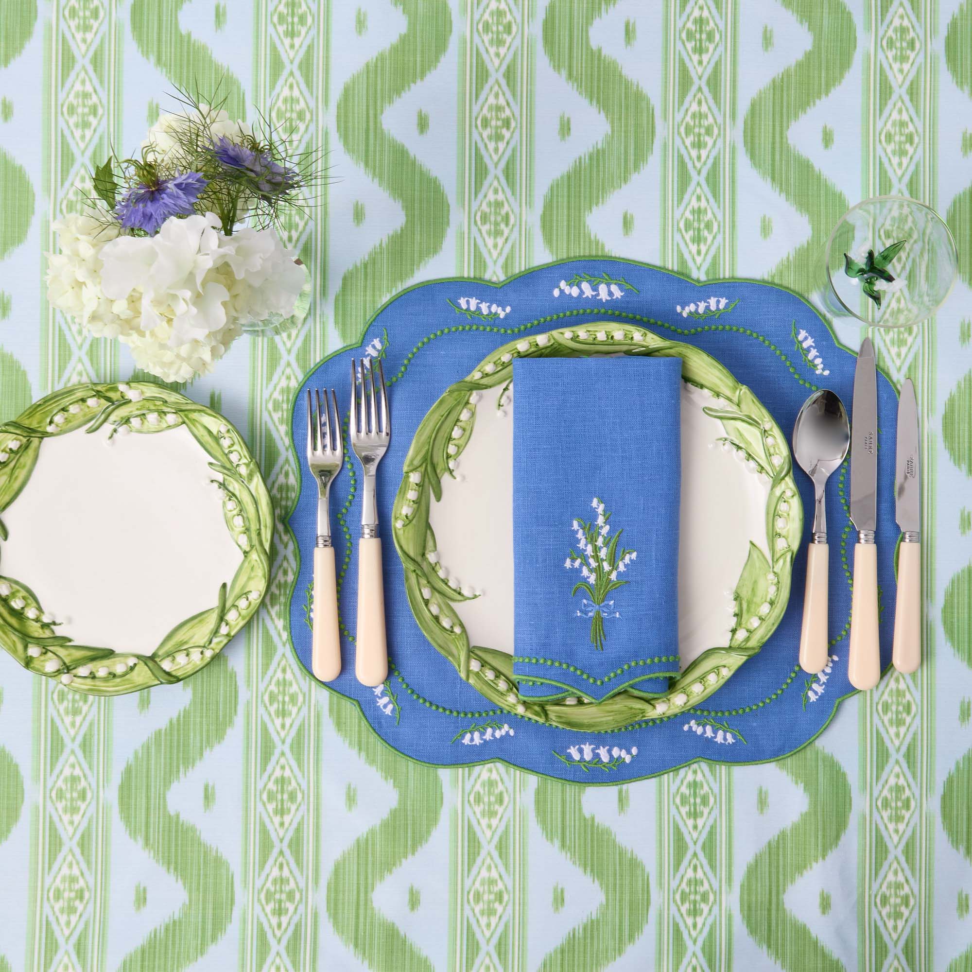 Lily of the Valley Blue Linen Placemats (Set of 4)