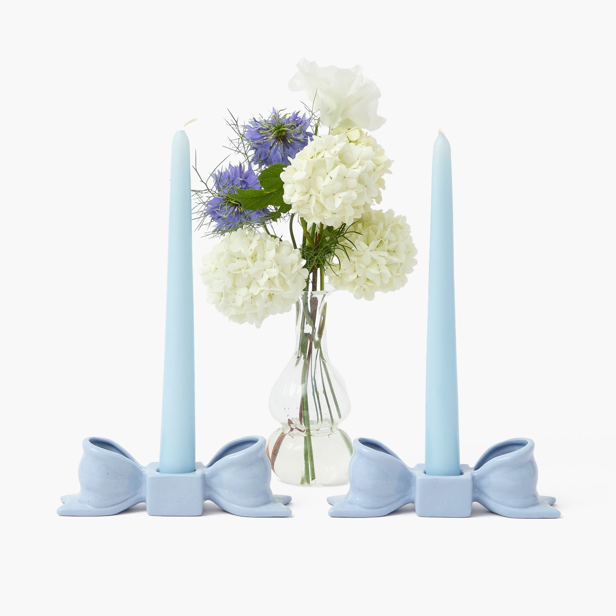 Soft Blue Ceramic Bow Candle Holder (Pair)