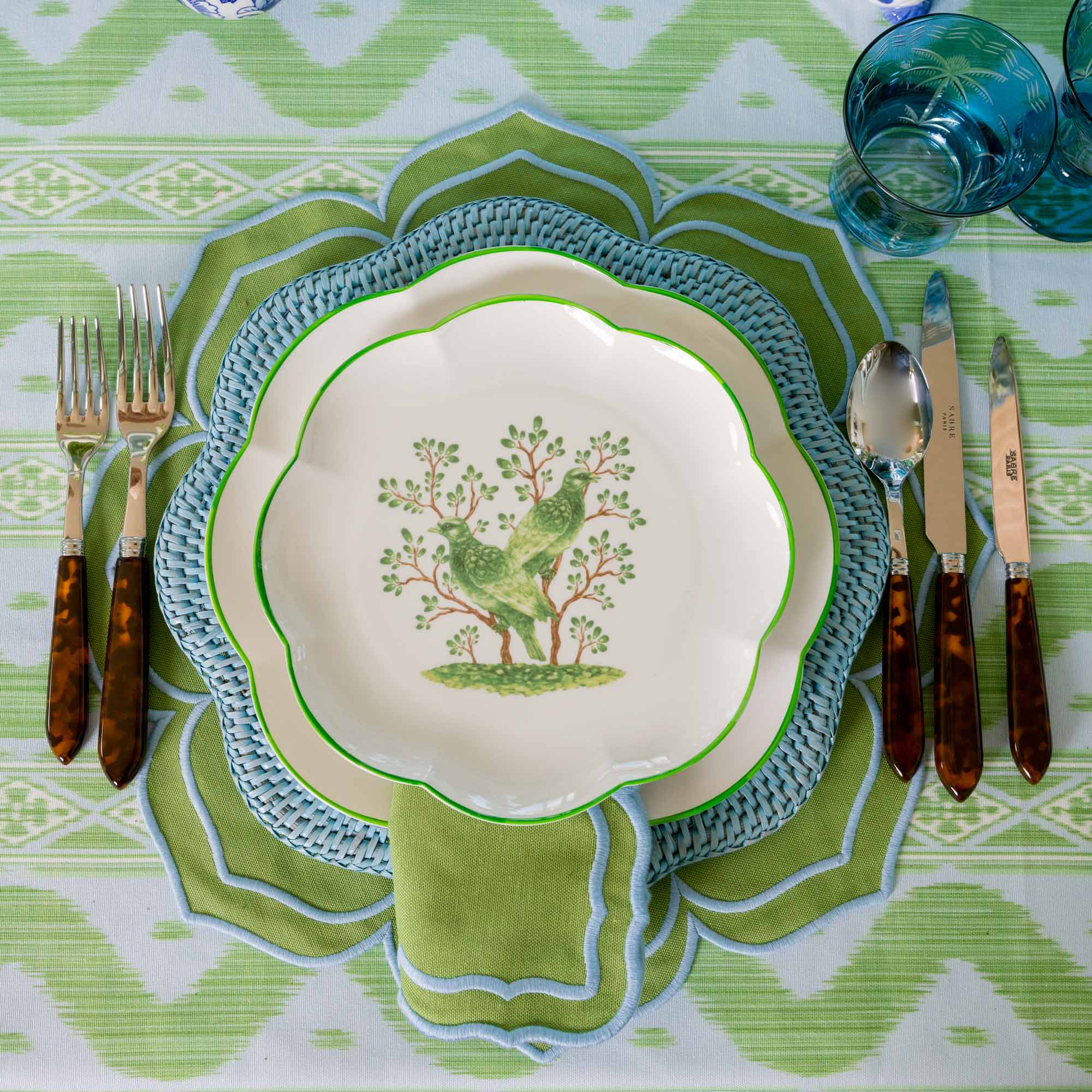 Blue Palm Water Glasses (Set of 4)