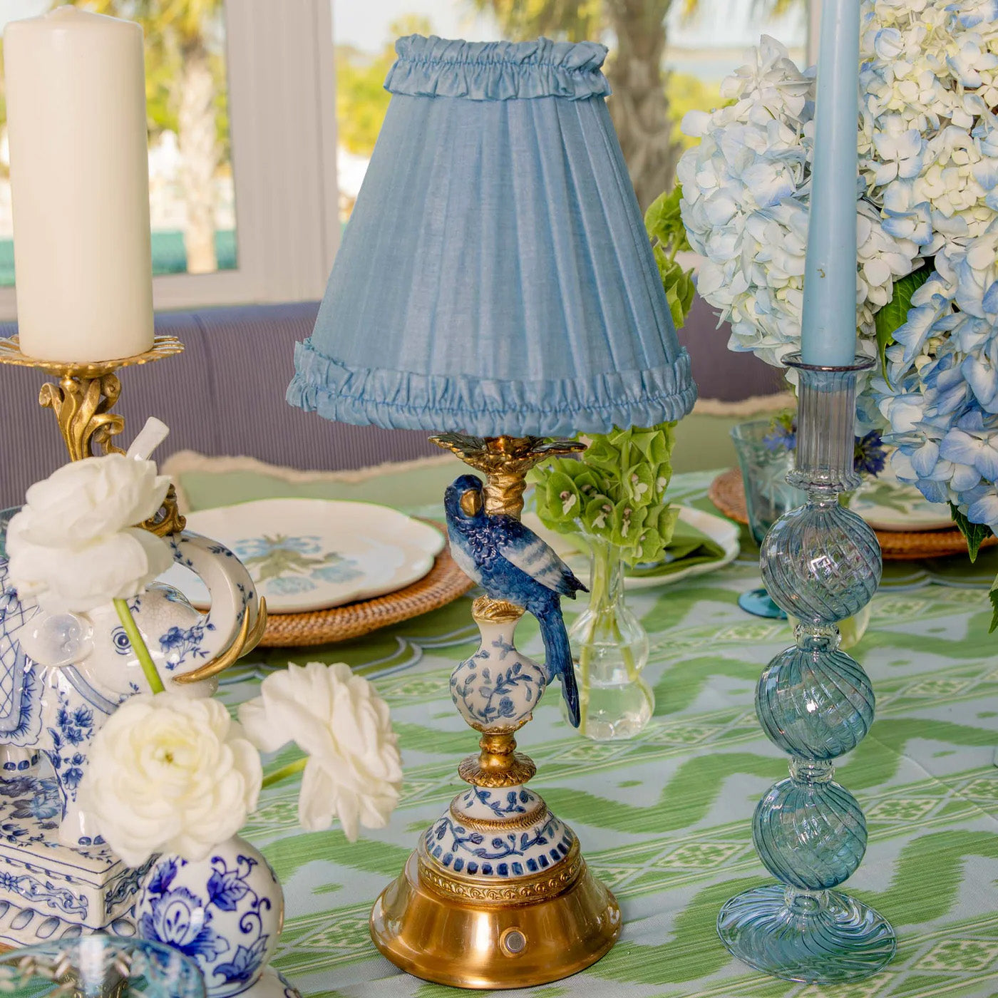 Soft Blue Silk Frilled Lampshade (18cm)