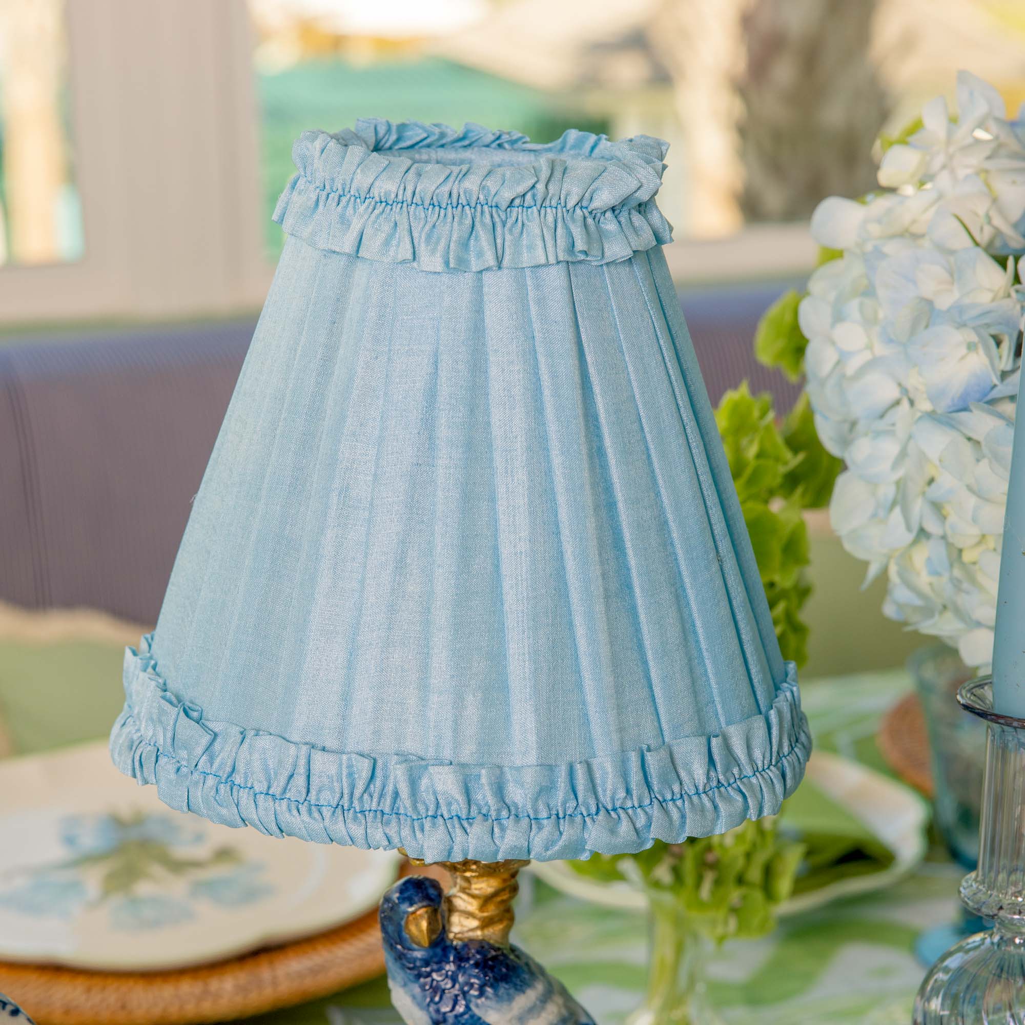 Soft Blue Silk Frilled Lampshade (18cm)