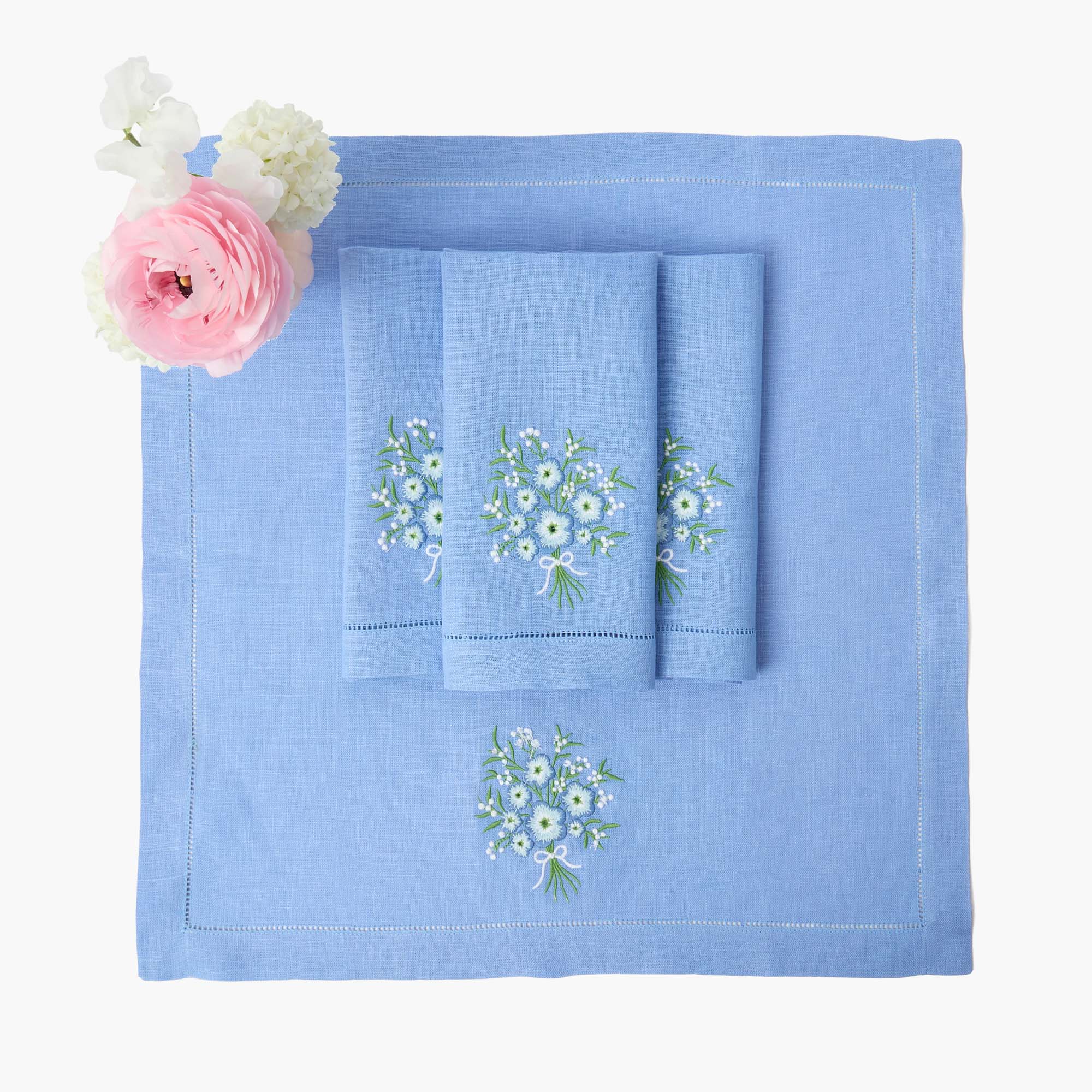 Floral Periwinkle Linen Napkins (Set of 4)