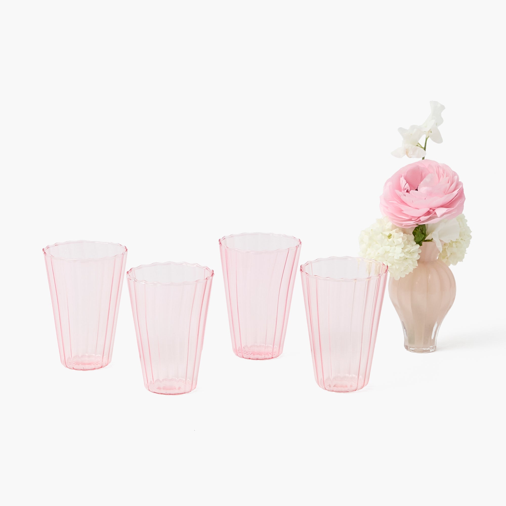 Pink Fluted Water Glasses (Set of 4)