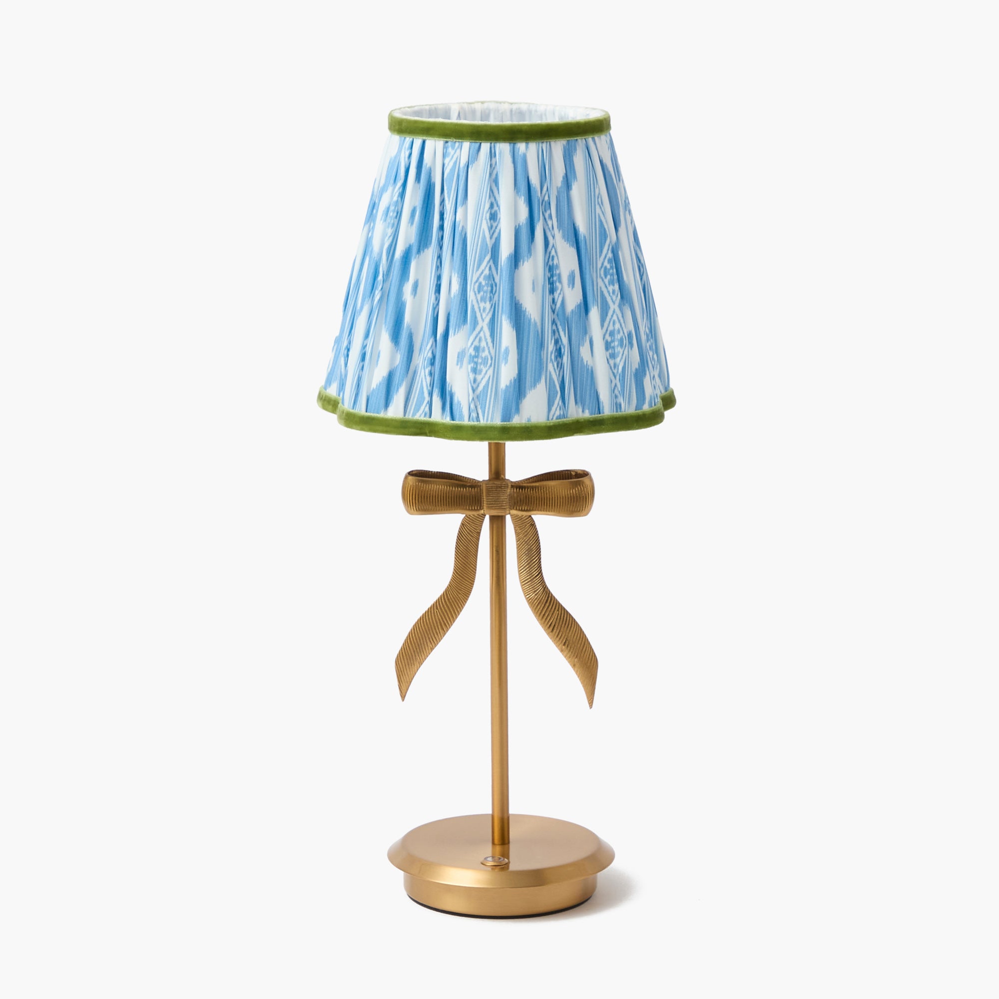 Marilyn Bow Rechargeable Lamp with Blue & Green Ikat Shade (18cm)