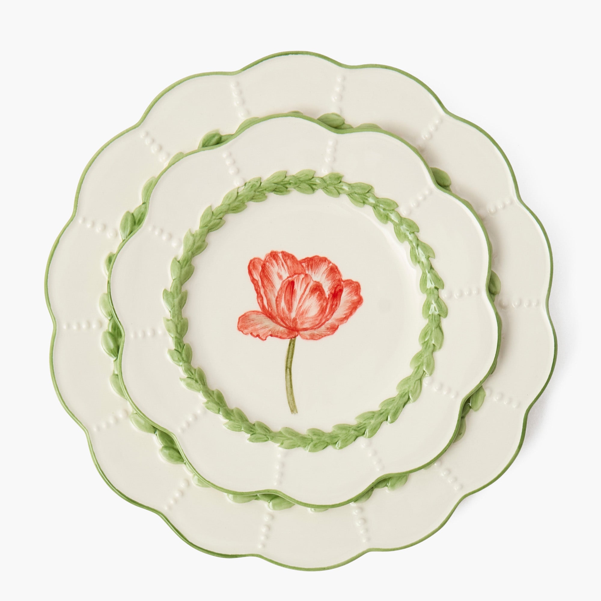 Green Laurel Tulip Dinner & Starter Plates (Set of 8)