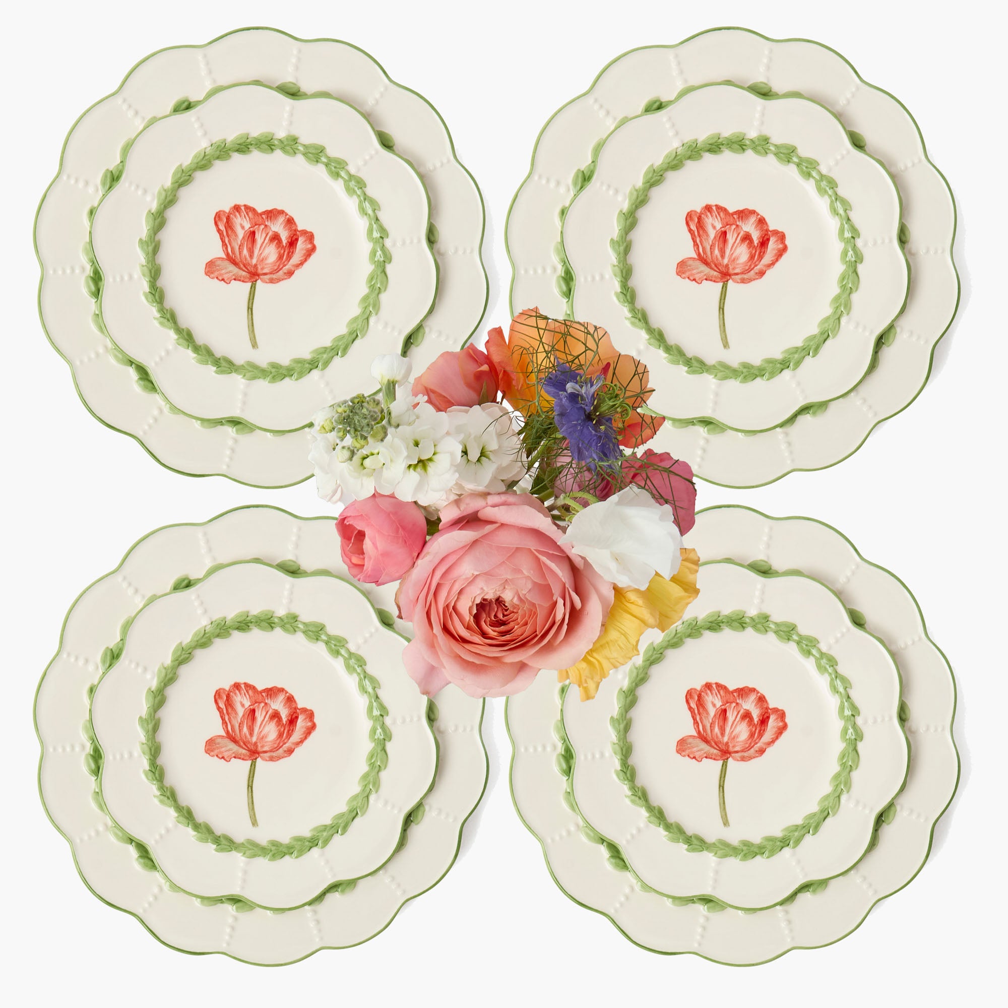Green Laurel Tulip Dinner & Starter Plates (Set of 8)