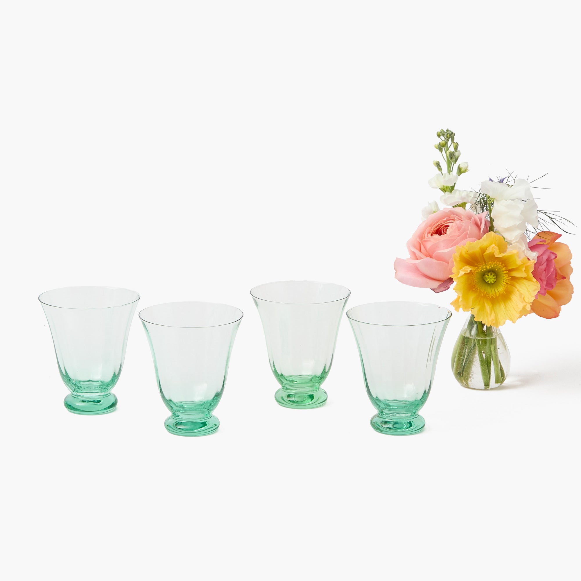 Green Tulip Water Glasses (Set of 4)