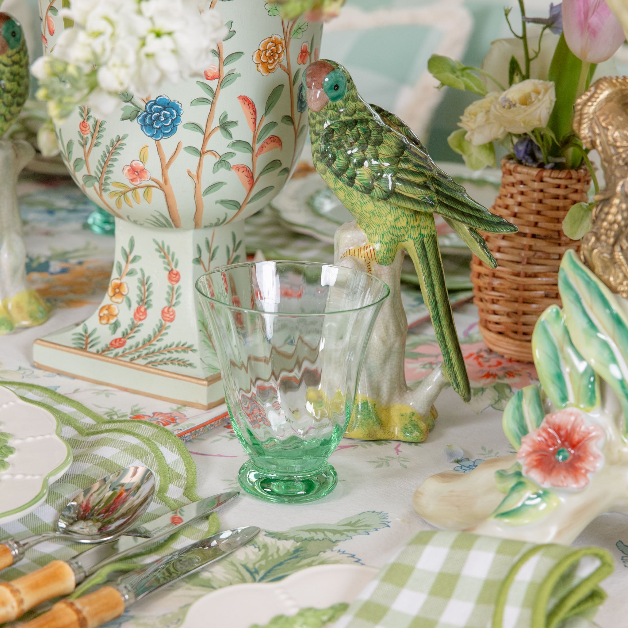 Green Tulip Water Glasses (Set of 4)