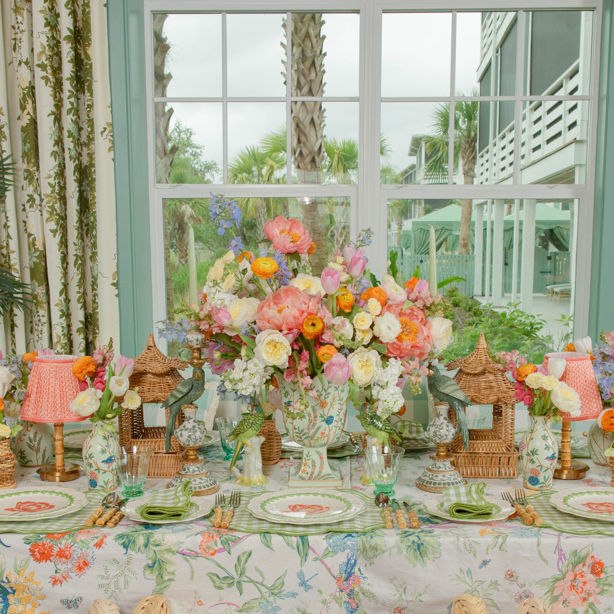 Green Tulip Water Glasses (Set of 4)