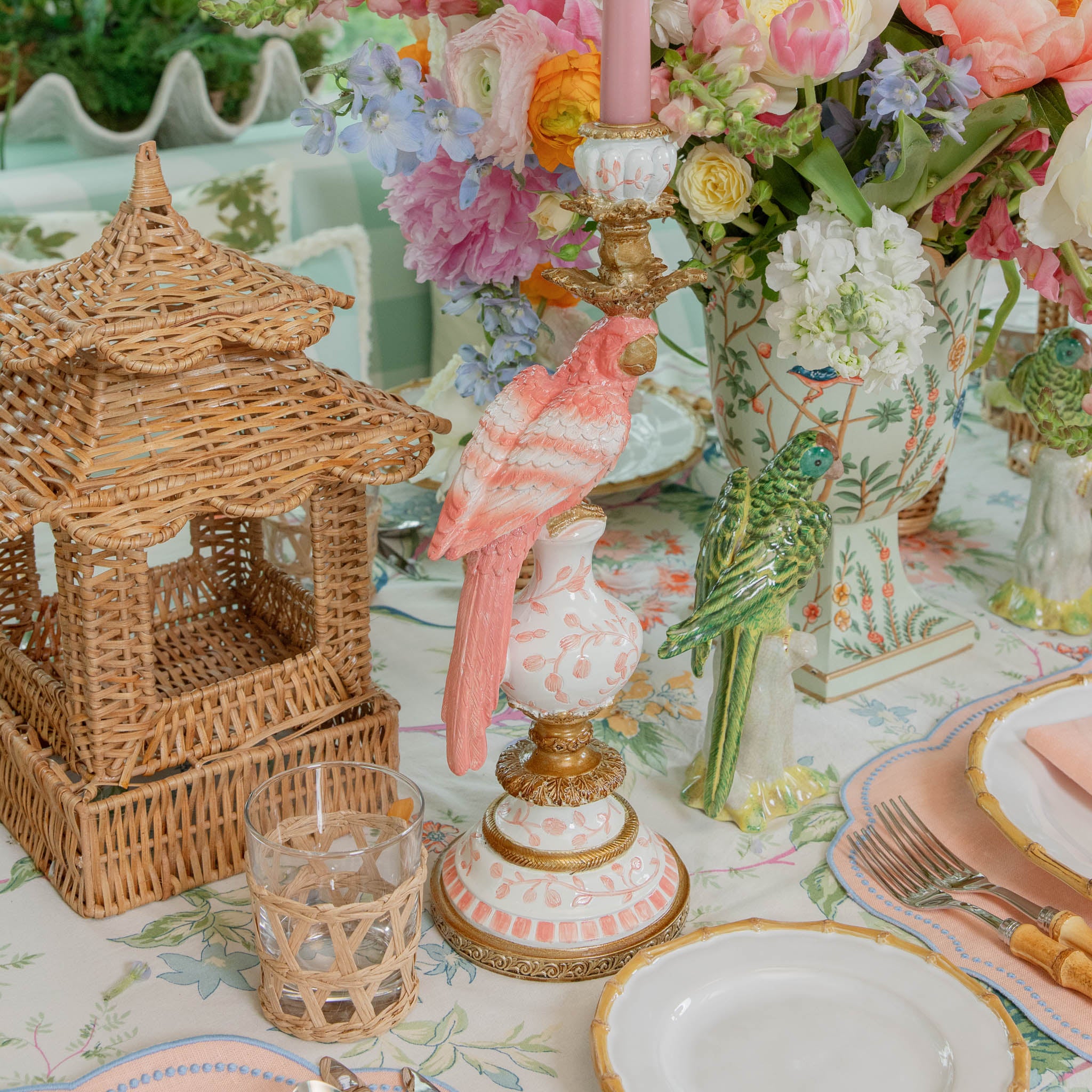 Pink Parrot Candle Holder (Pair)