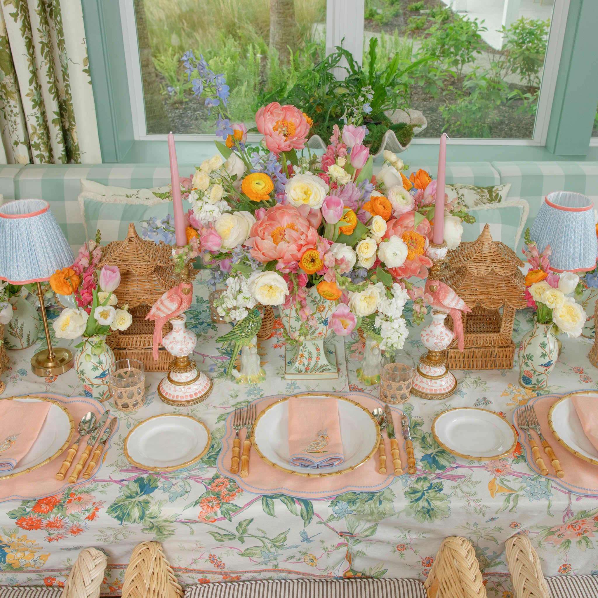 Eloise Coral & Blue Linen Placemats (Set of 4)