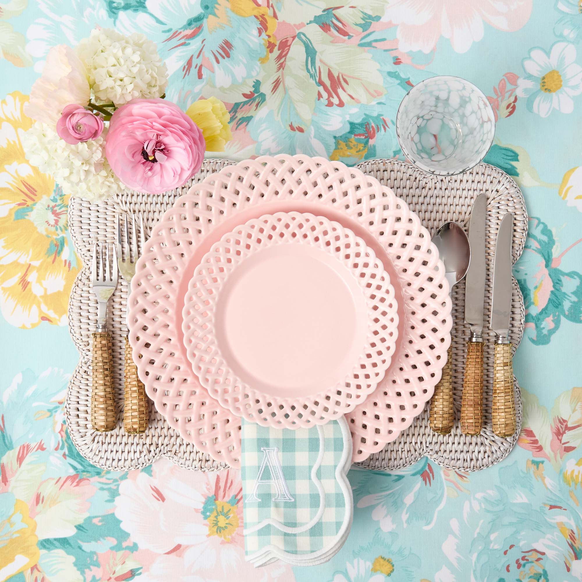 Pink Basketweave Dinner & Starter Plates (Set of 8)