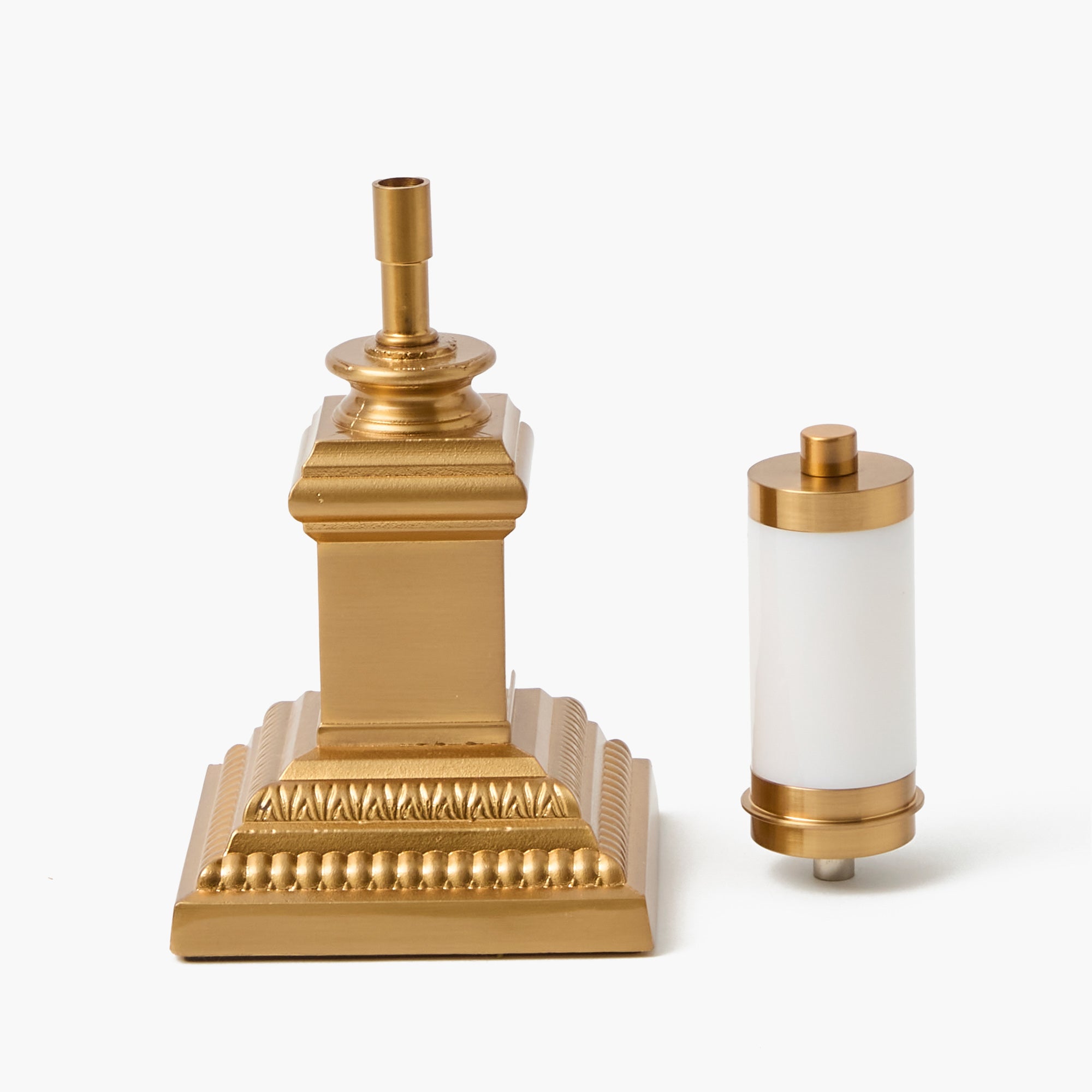 Short Corinthian Square Rechargeable Lamp with Soft Blue & Green Lotus Bow Shade (18cm)