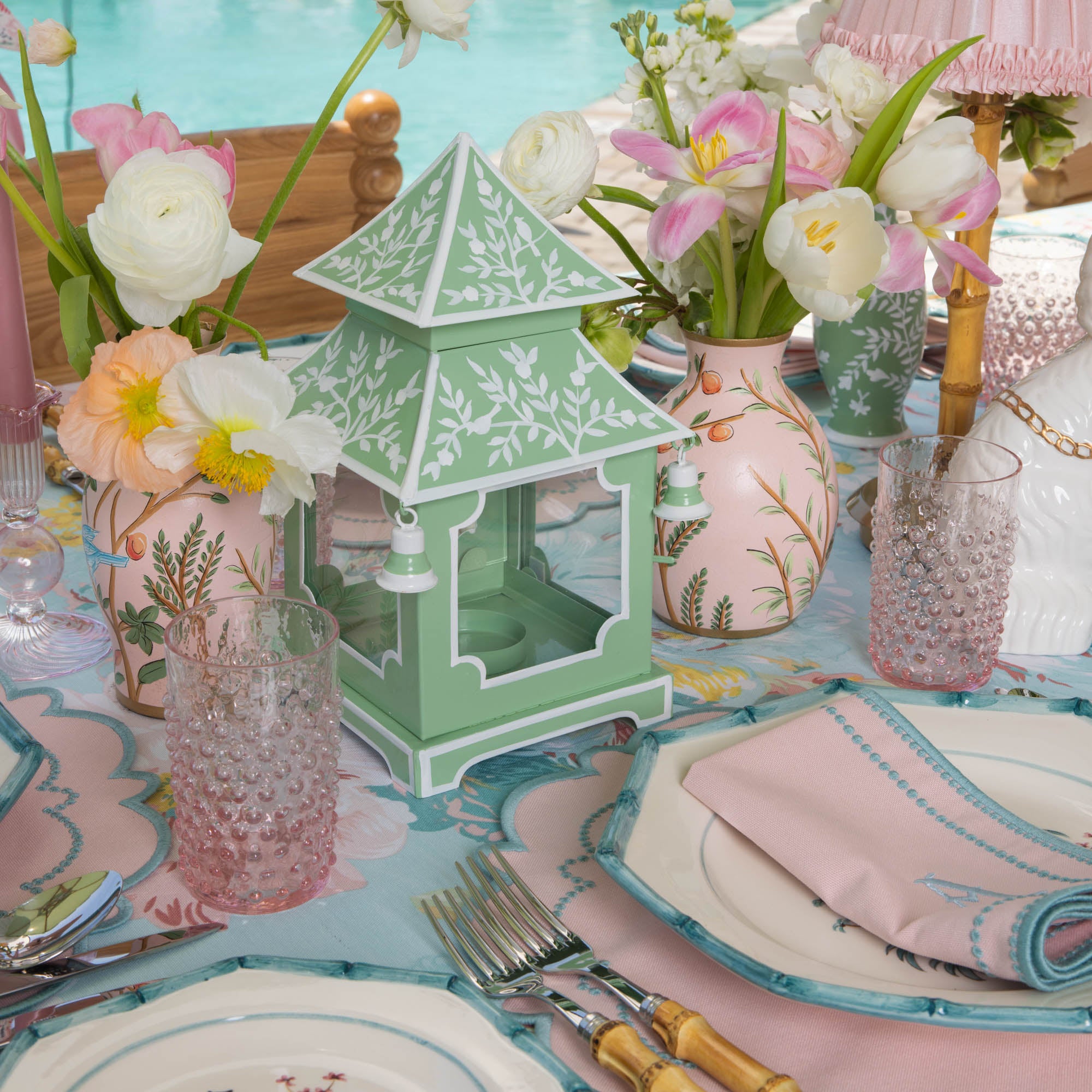 Pink Chinoiserie Tole Vases (Set of 3)